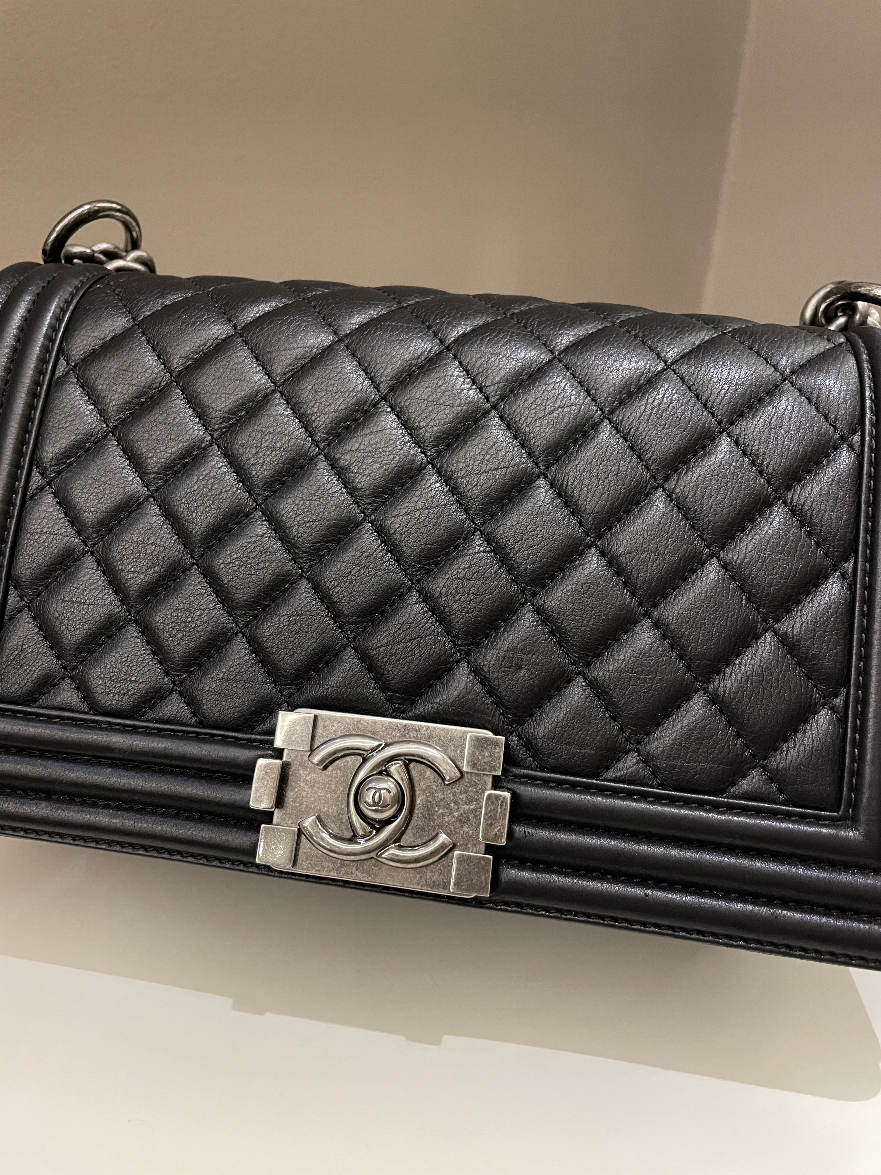 Chanel Quilted Boy Old Medium Black Calfskin