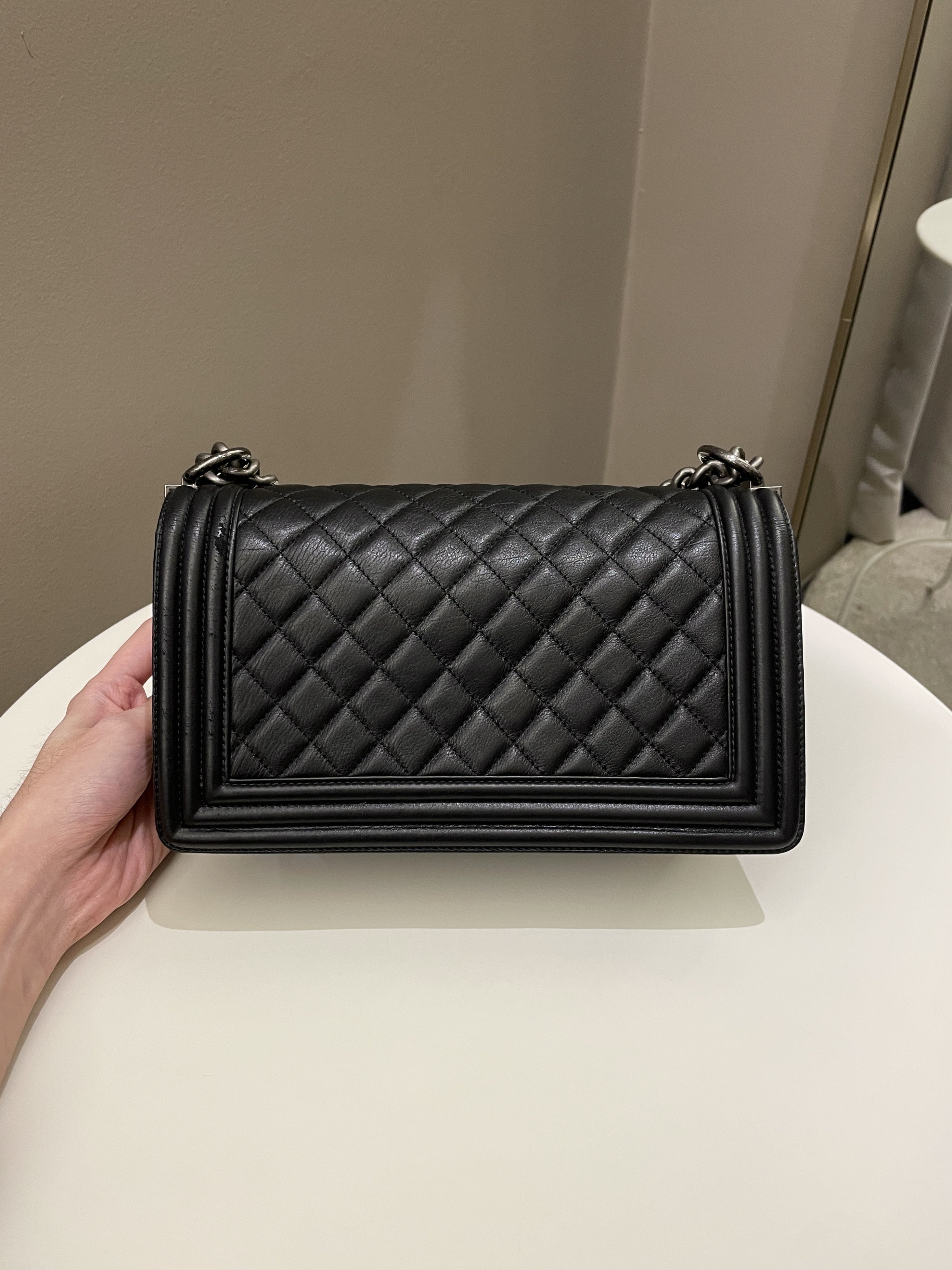 Chanel Quilted Boy Old Medium Black Calfskin