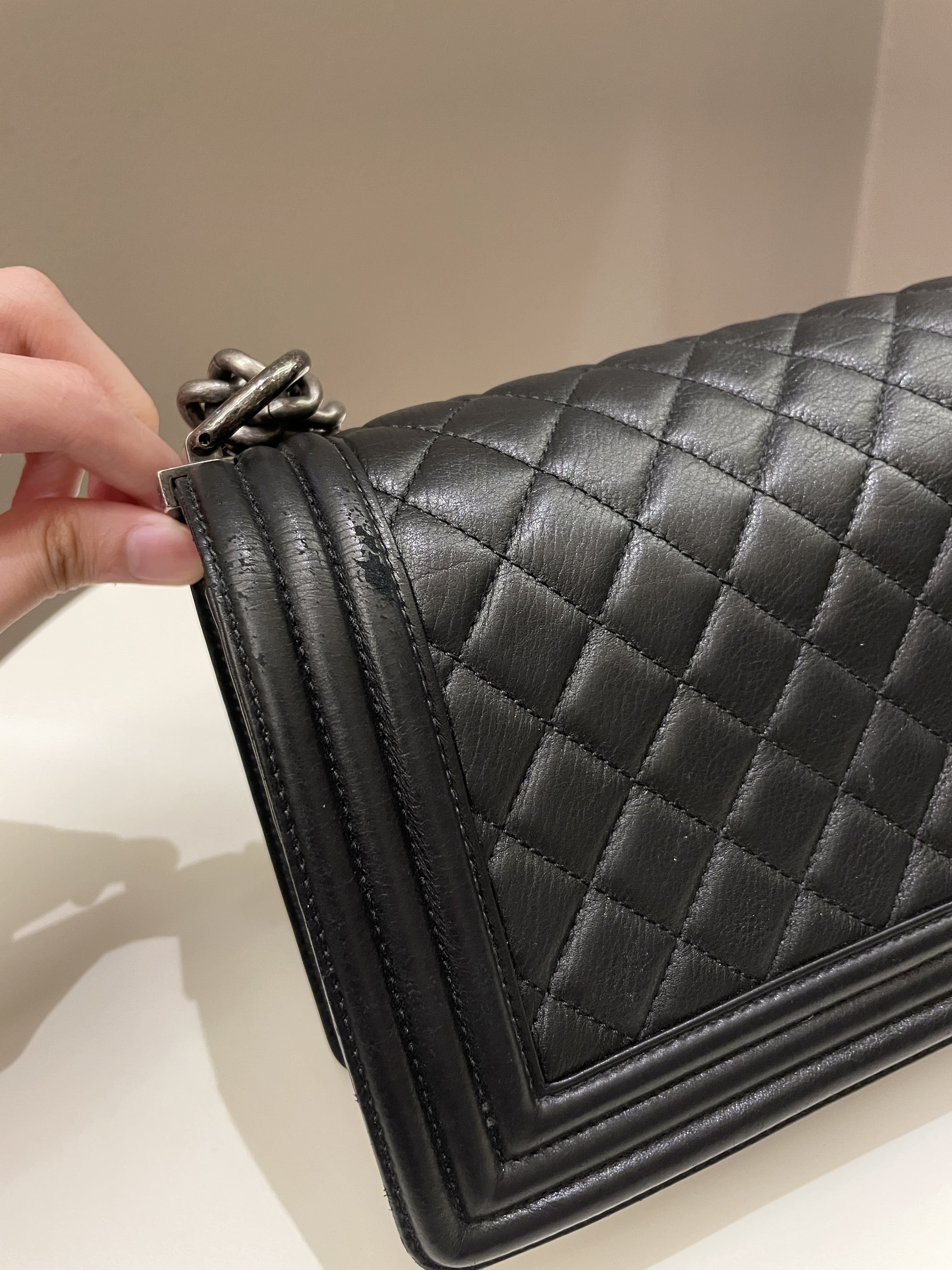 Chanel Quilted Boy Old Medium Black Calfskin