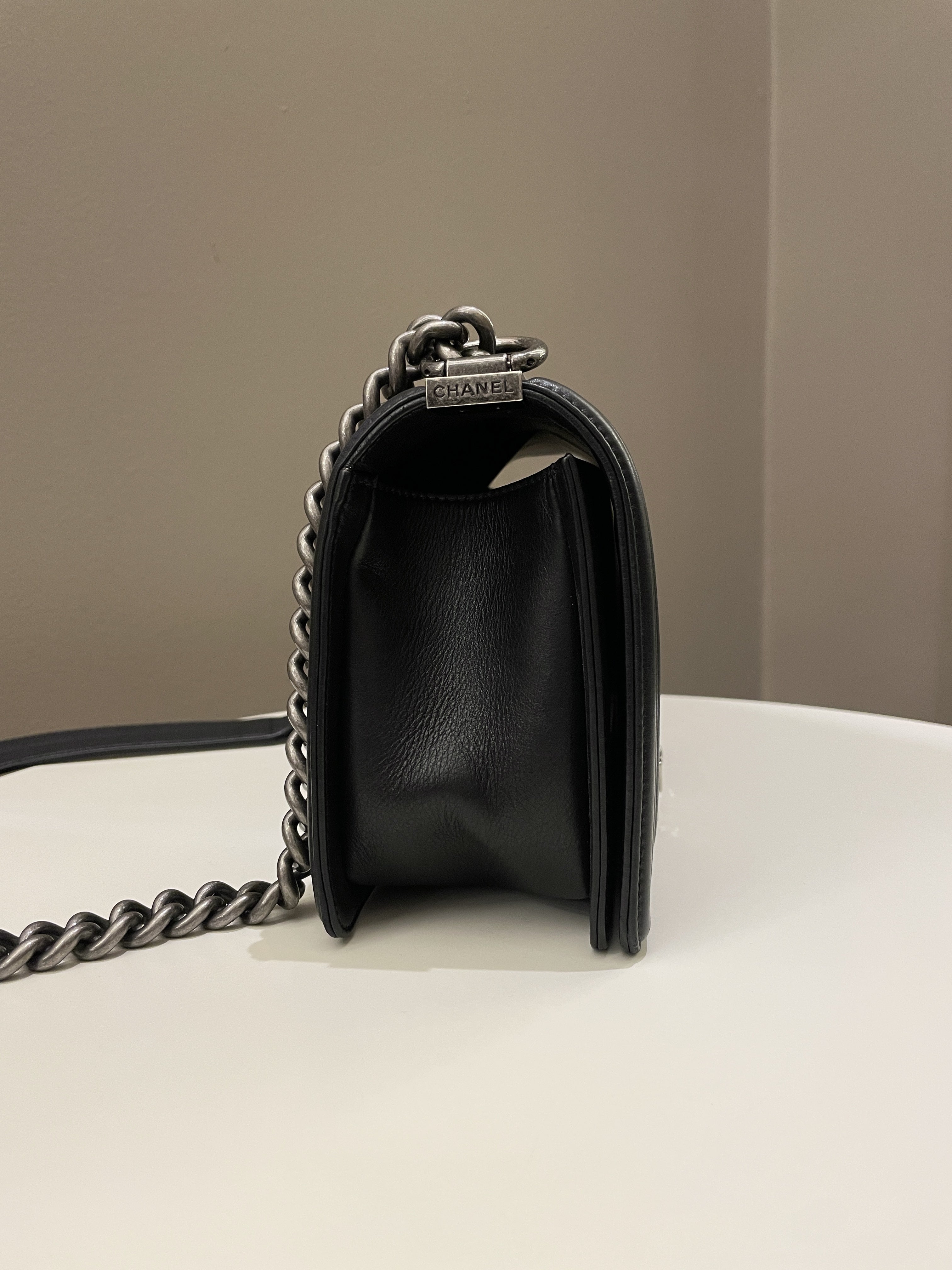 Chanel Quilted Boy Old Medium Black Calfskin