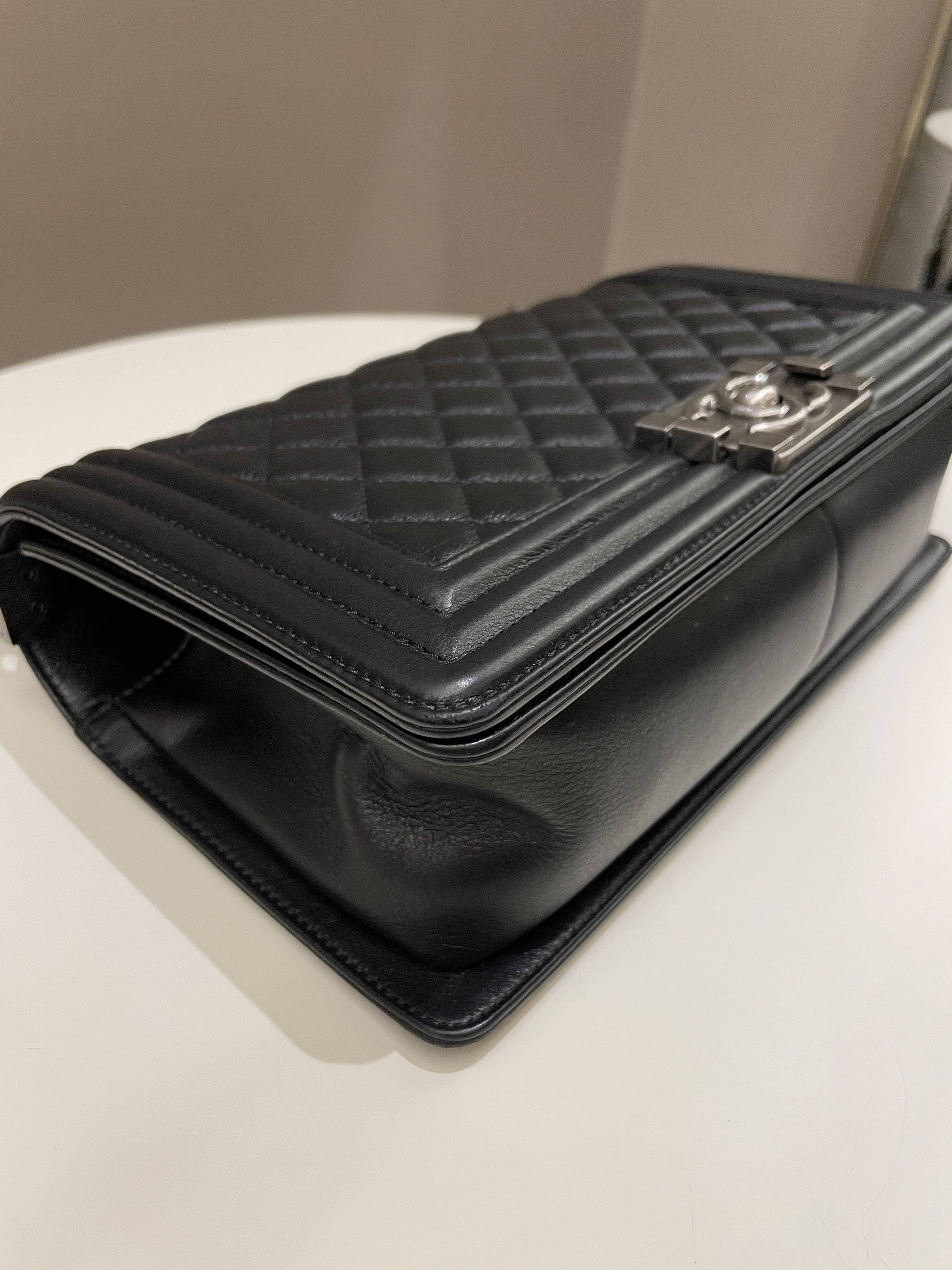 Chanel Quilted Boy Old Medium Black Calfskin