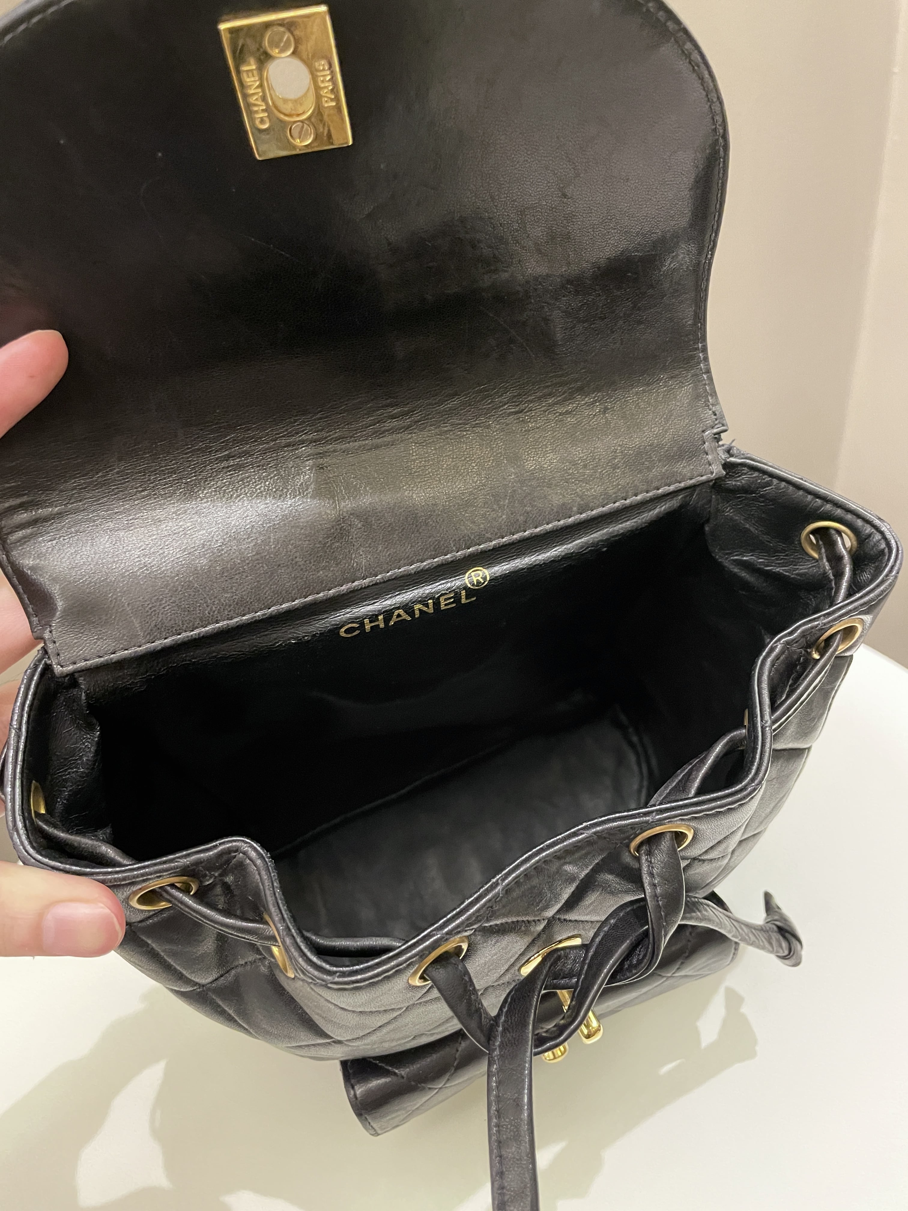 Chanel Quilted Vintage Duma Cc Backpack Black Lambskin
