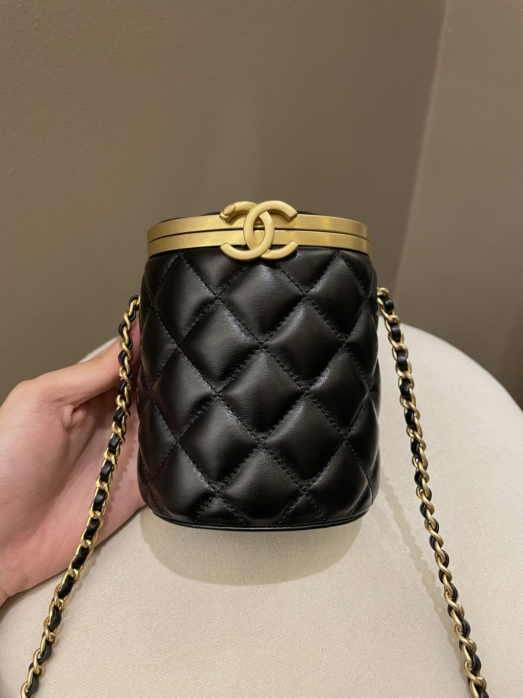 Chanel Quilted Cc Crown Box Vanity Black Lambskin