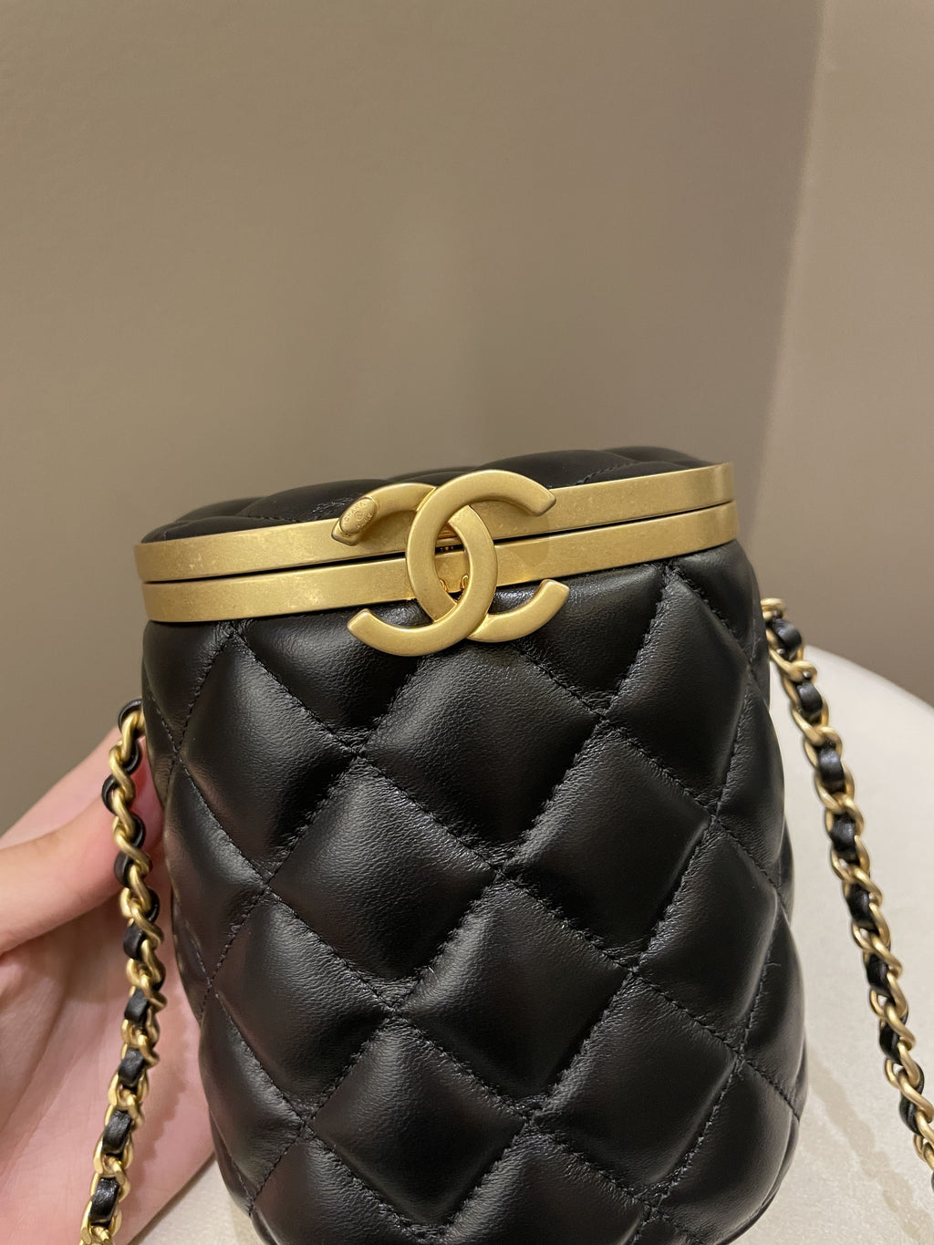 Chanel Quilted Cc Crown Box Vanity Black Lambskin