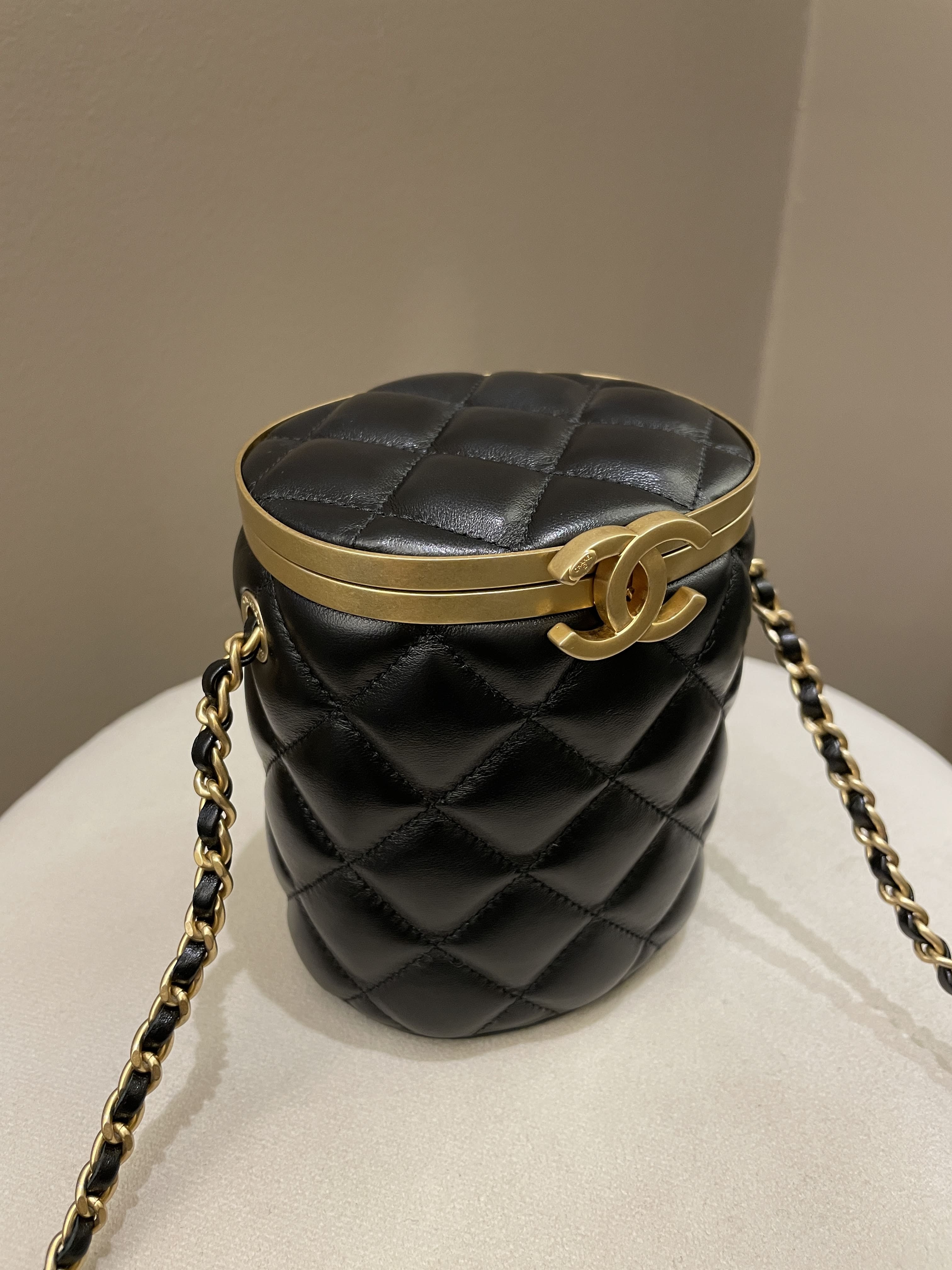 Chanel Quilted Cc Crown Box Vanity Black Lambskin