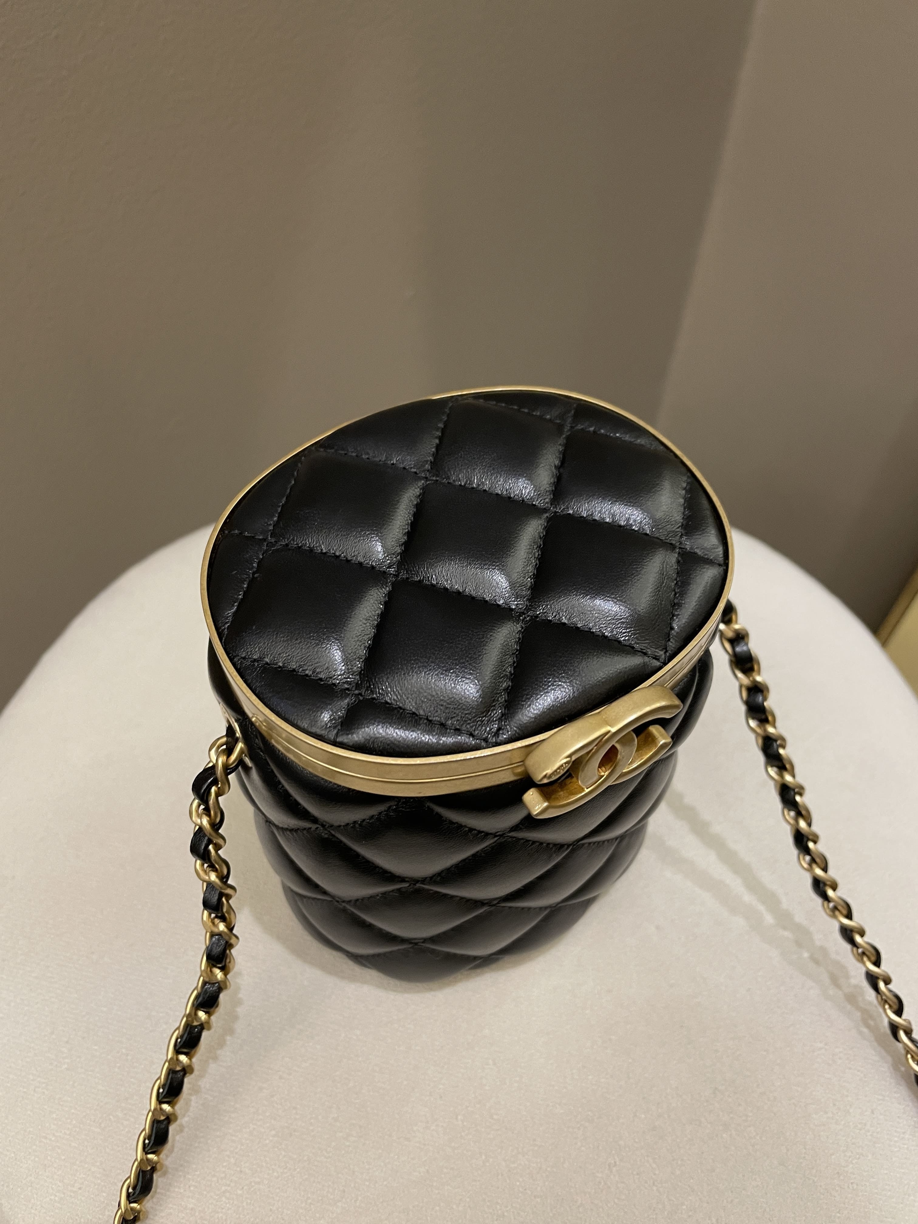 Chanel Quilted Cc Crown Box Vanity Black Lambskin