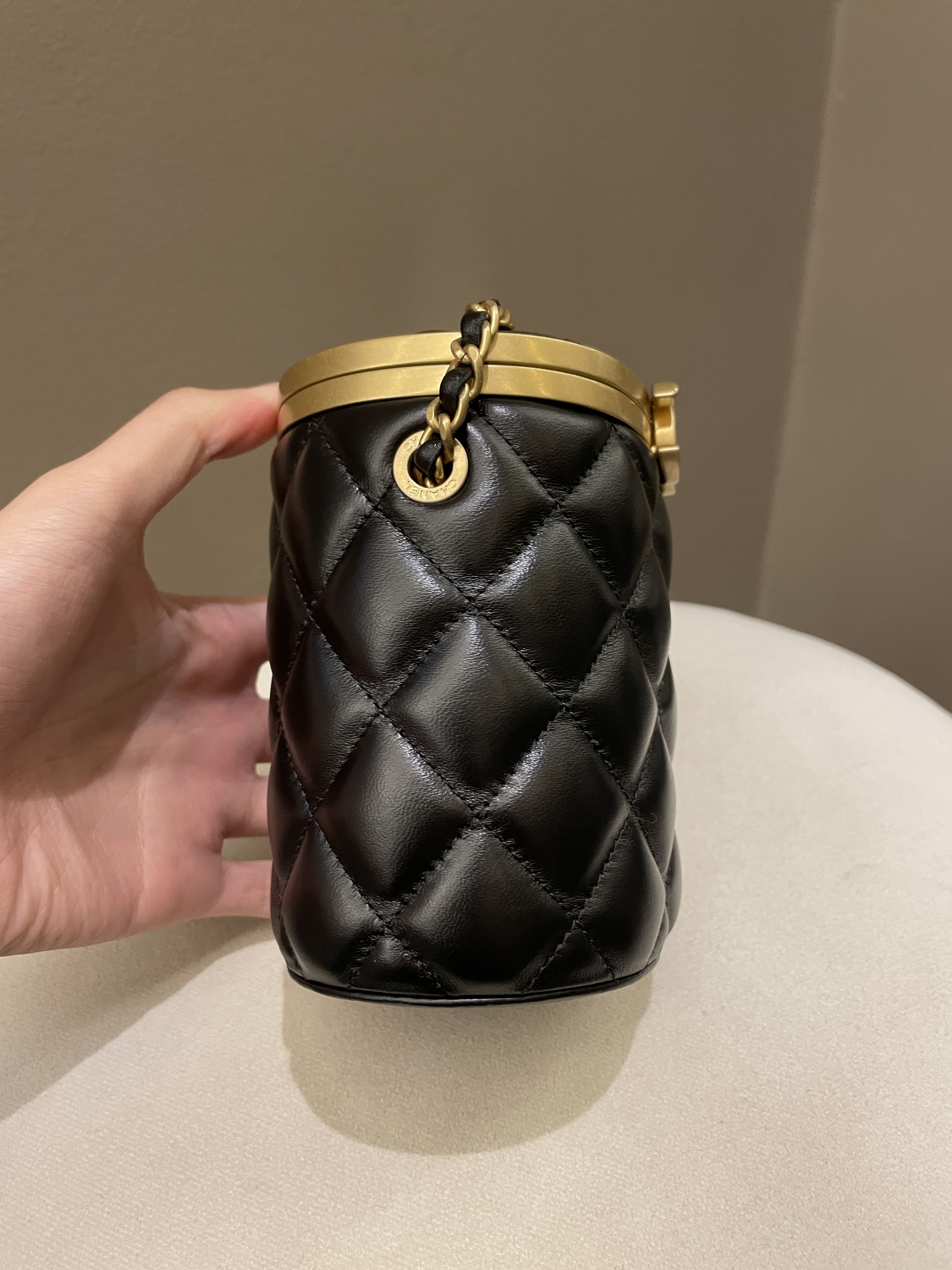 Chanel Quilted Cc Crown Box Vanity Black Lambskin