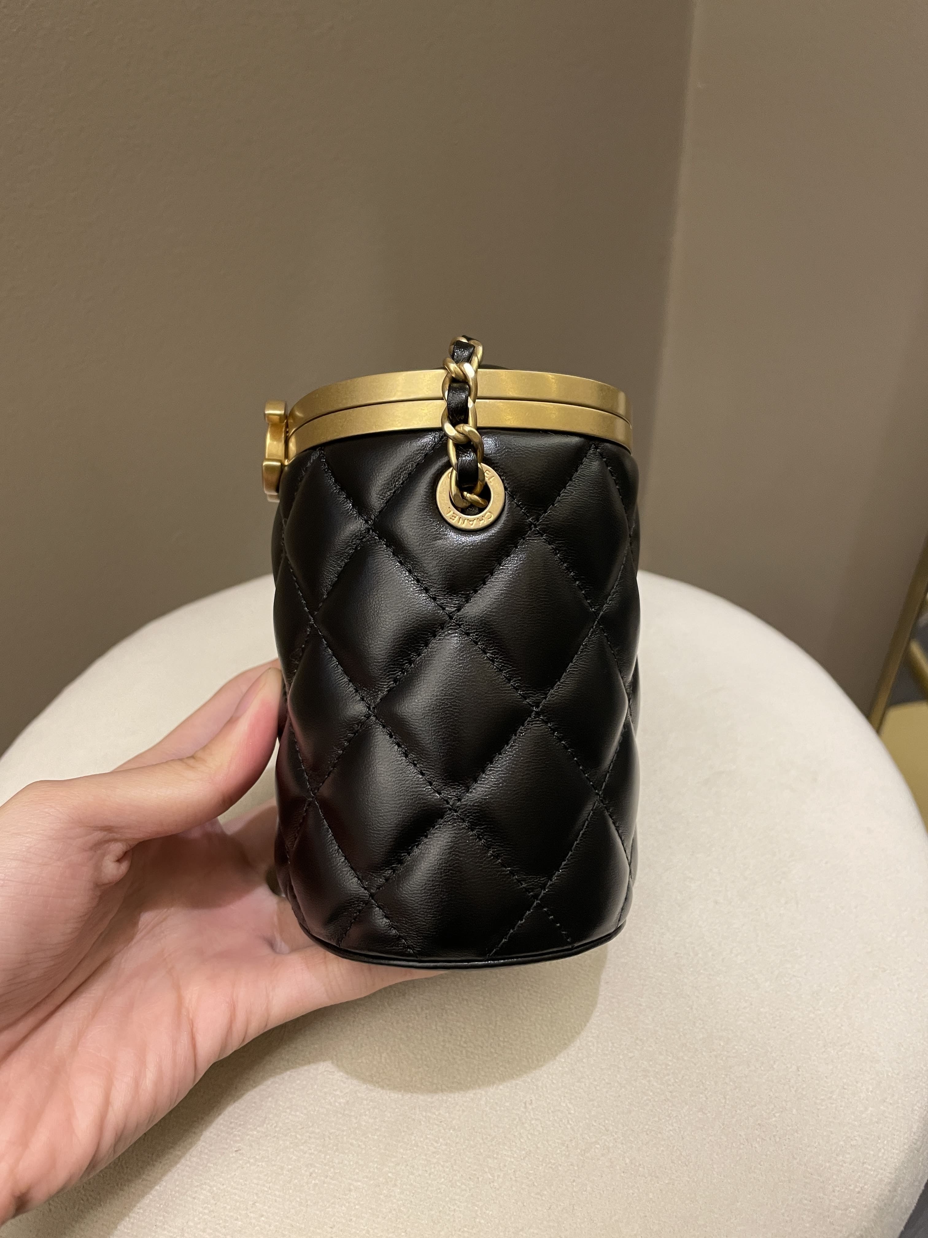 Chanel Quilted Cc Crown Box Vanity Black Lambskin