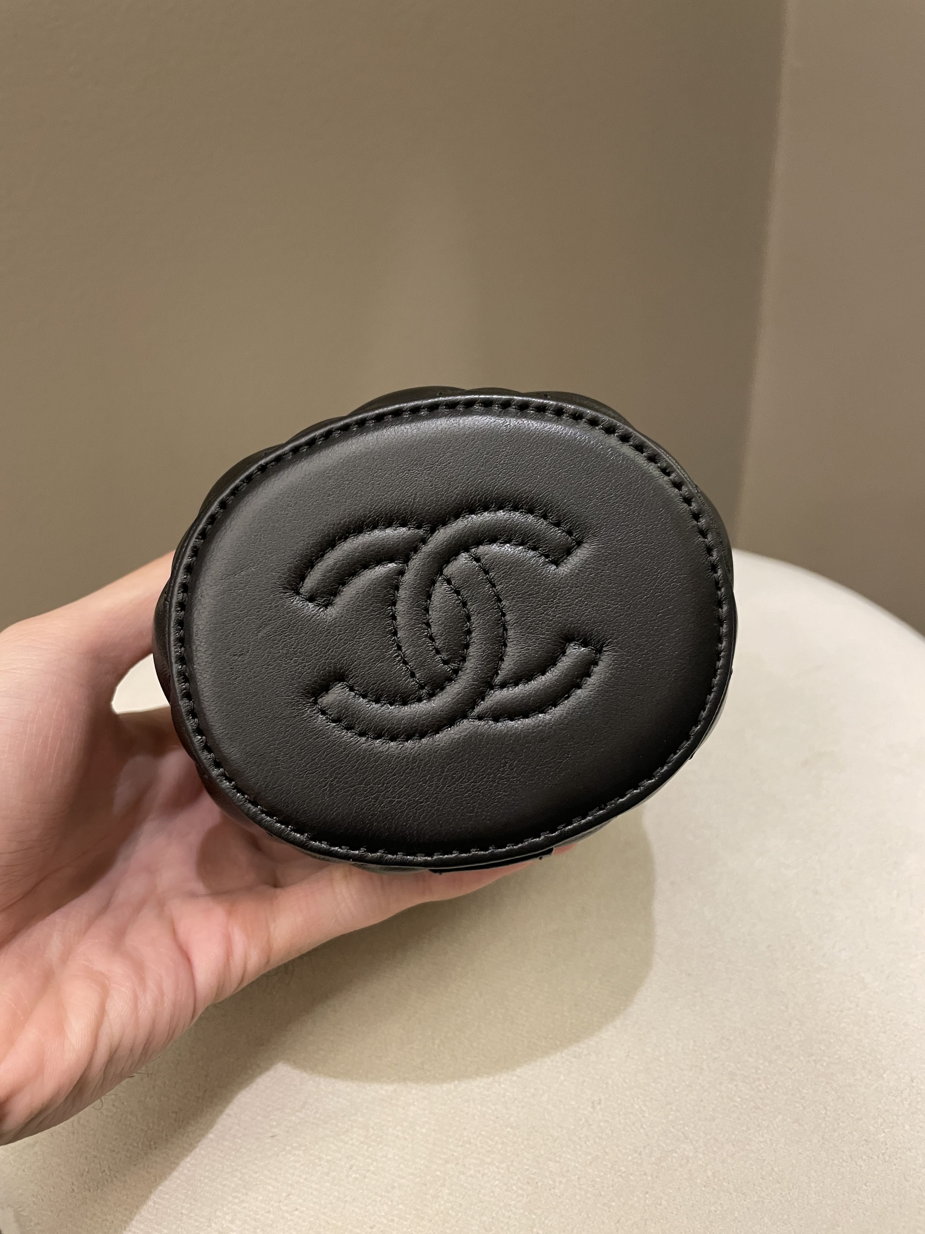 Chanel Quilted Cc Crown Box Vanity Black Lambskin