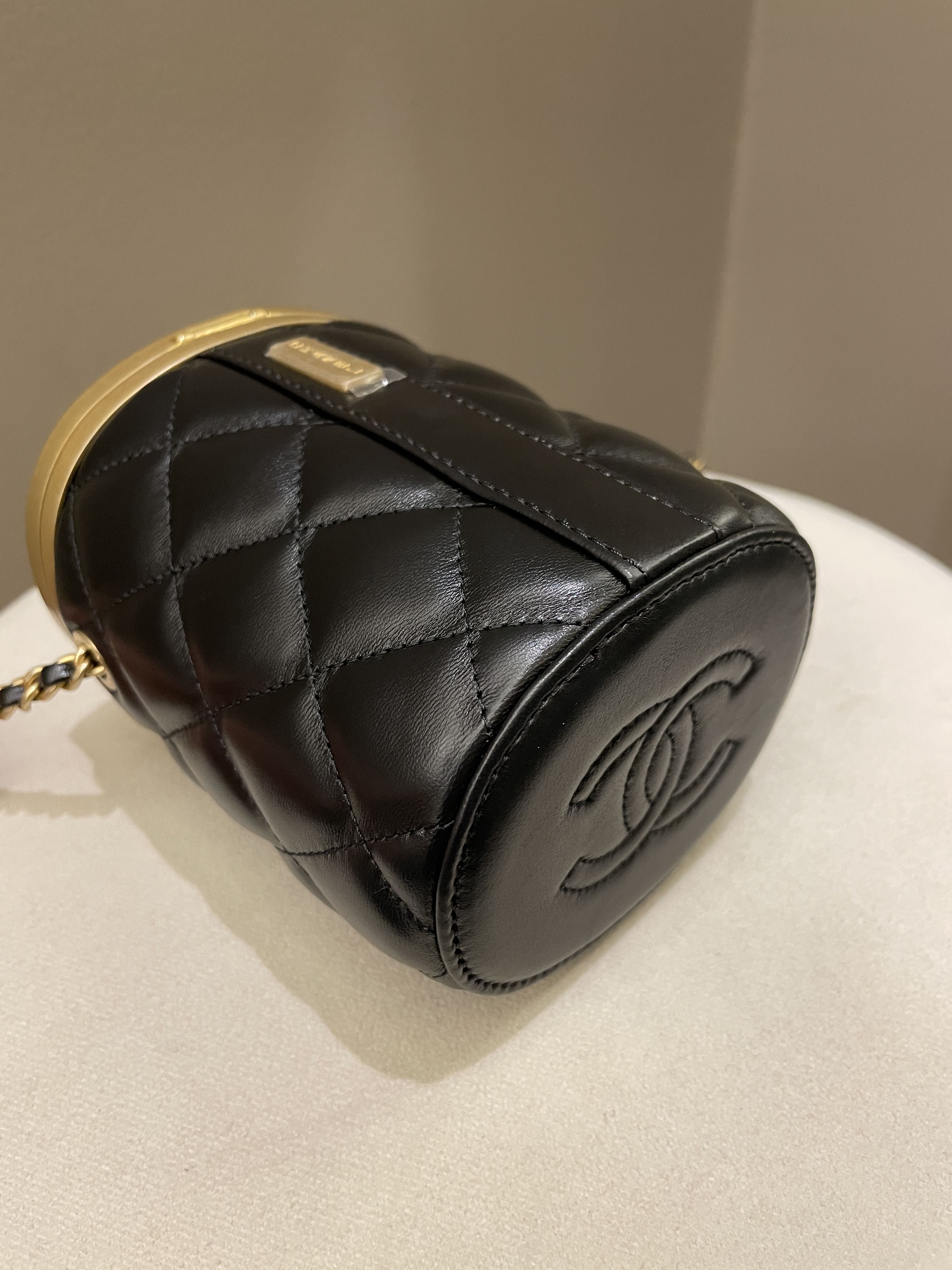 Chanel Quilted Cc Crown Box Vanity Black Lambskin