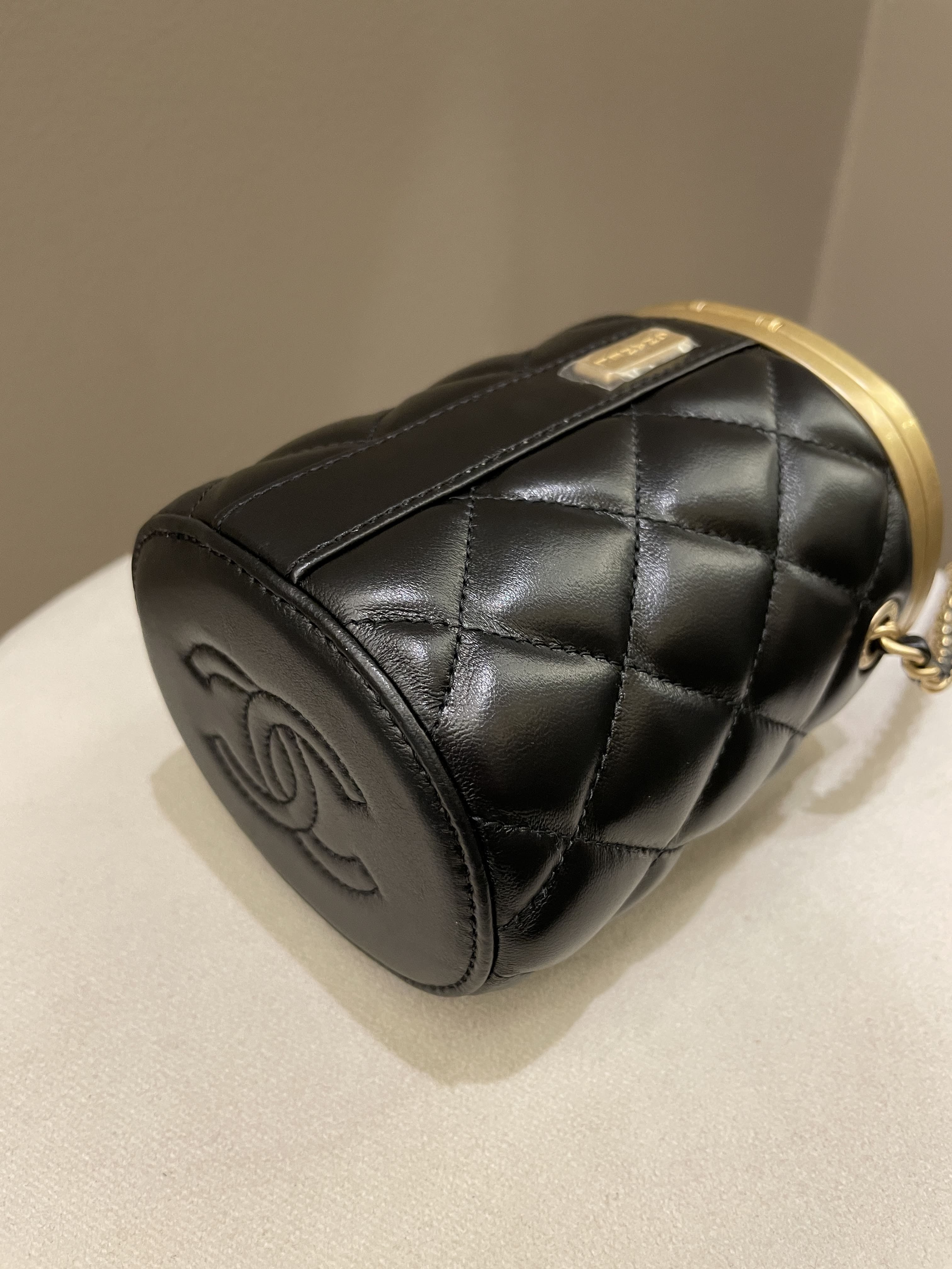 Chanel Quilted Cc Crown Box Vanity Black Lambskin