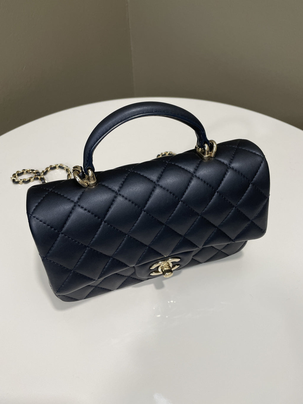 Chanel Quilted Top Handle Mini Rectangular Midnight Lambskin