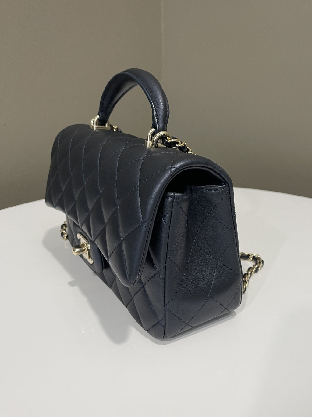 Chanel Quilted Top Handle Mini Rectangular Midnight Lambskin