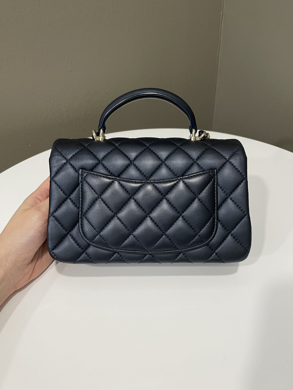 Chanel Quilted Top Handle Mini Rectangular Midnight Lambskin