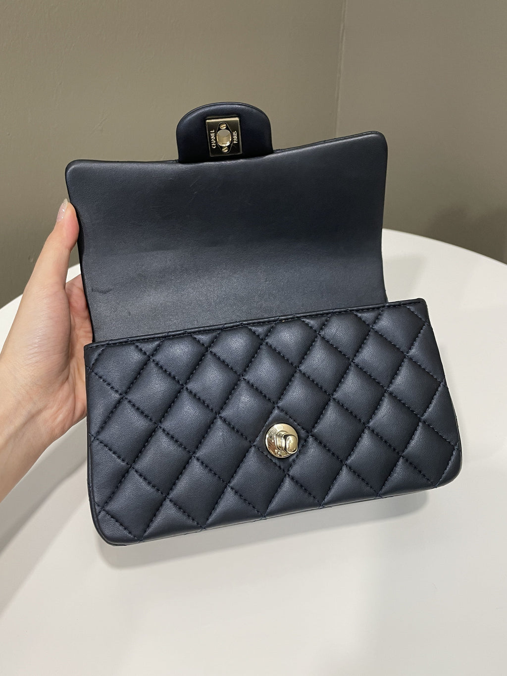 Chanel Quilted Top Handle Mini Rectangular Midnight Lambskin