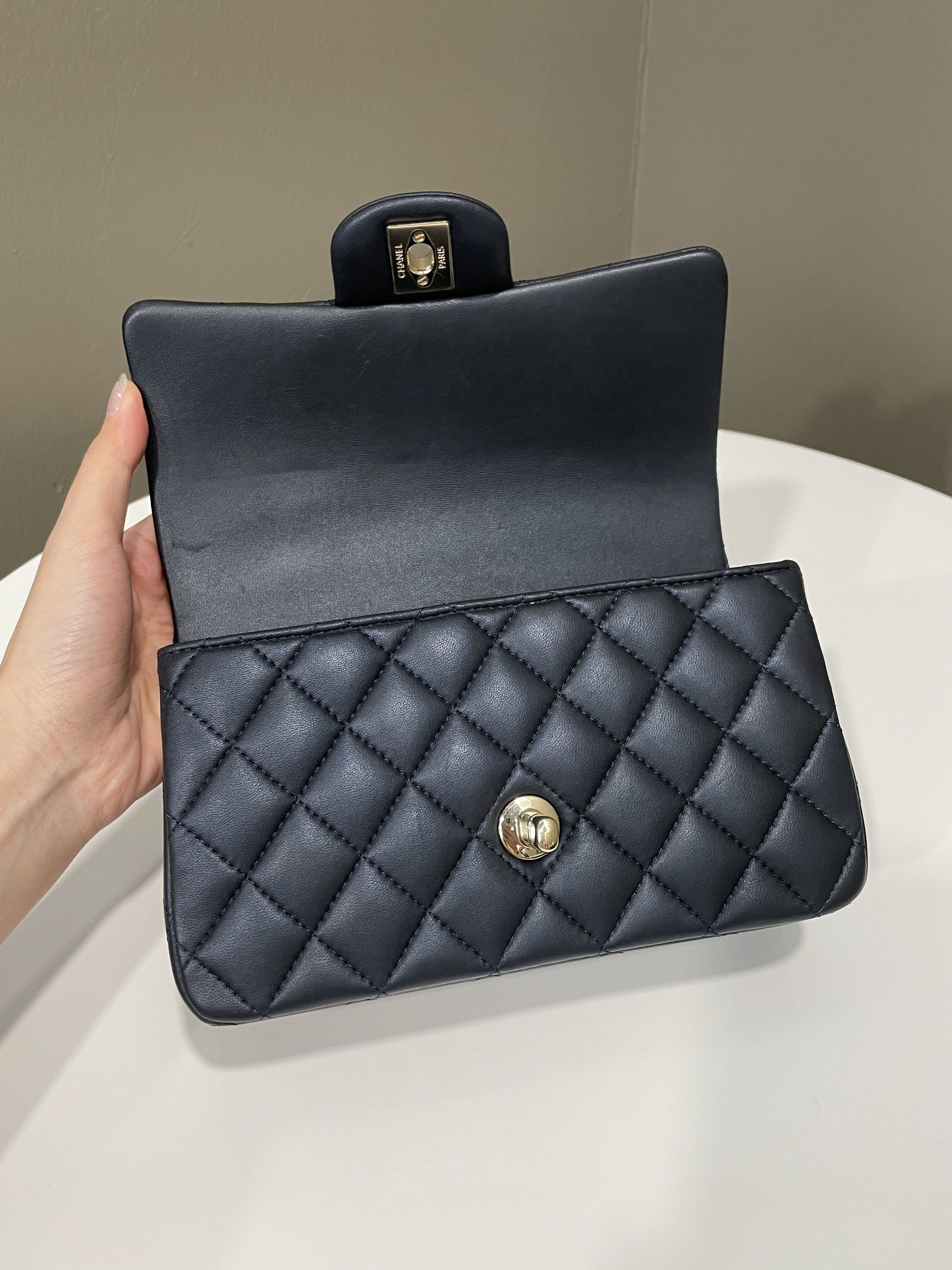 Chanel Quilted Top Handle Mini Rectangular Midnight Lambskin