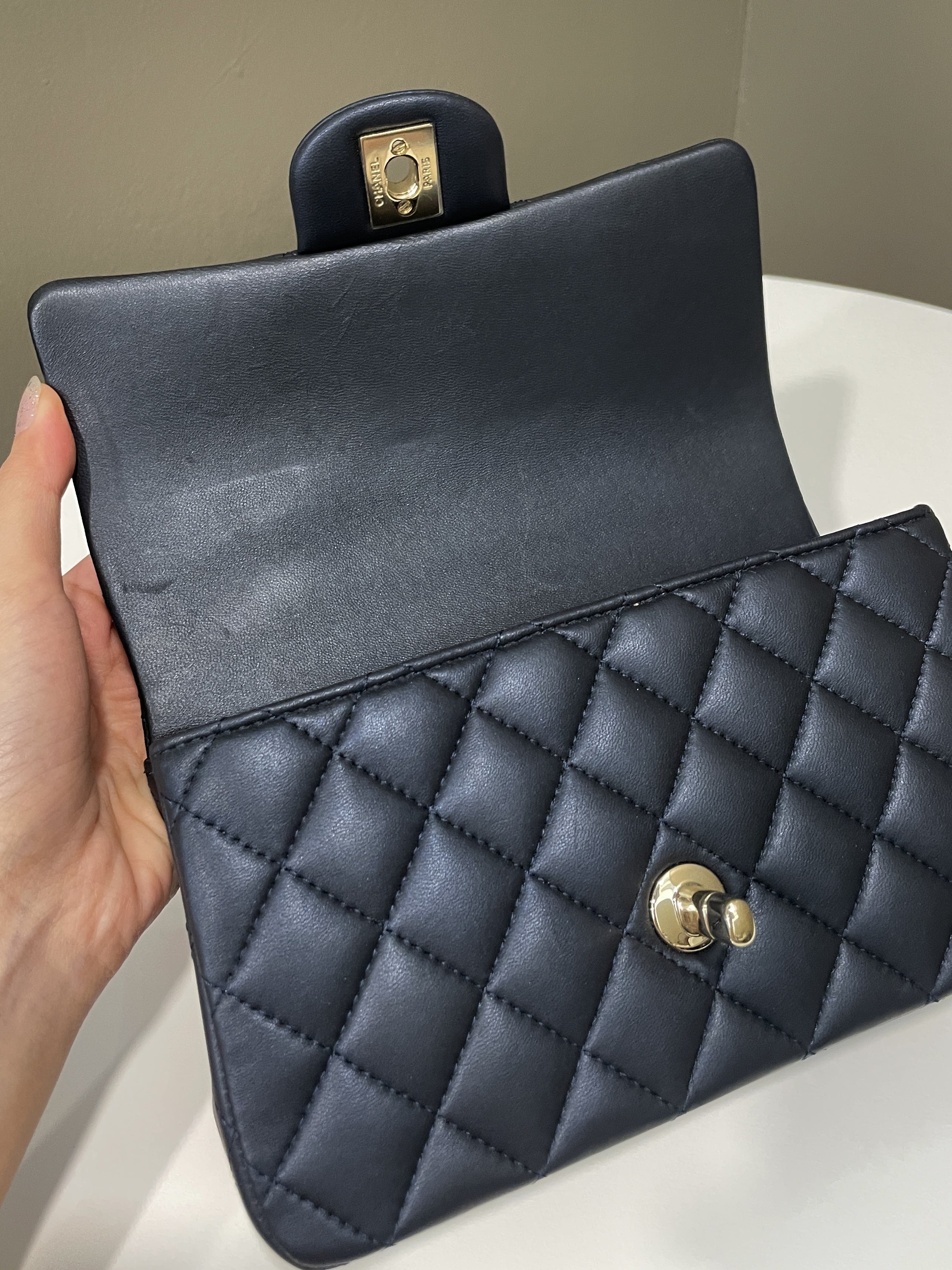 Chanel Quilted Top Handle Mini Rectangular Midnight Lambskin