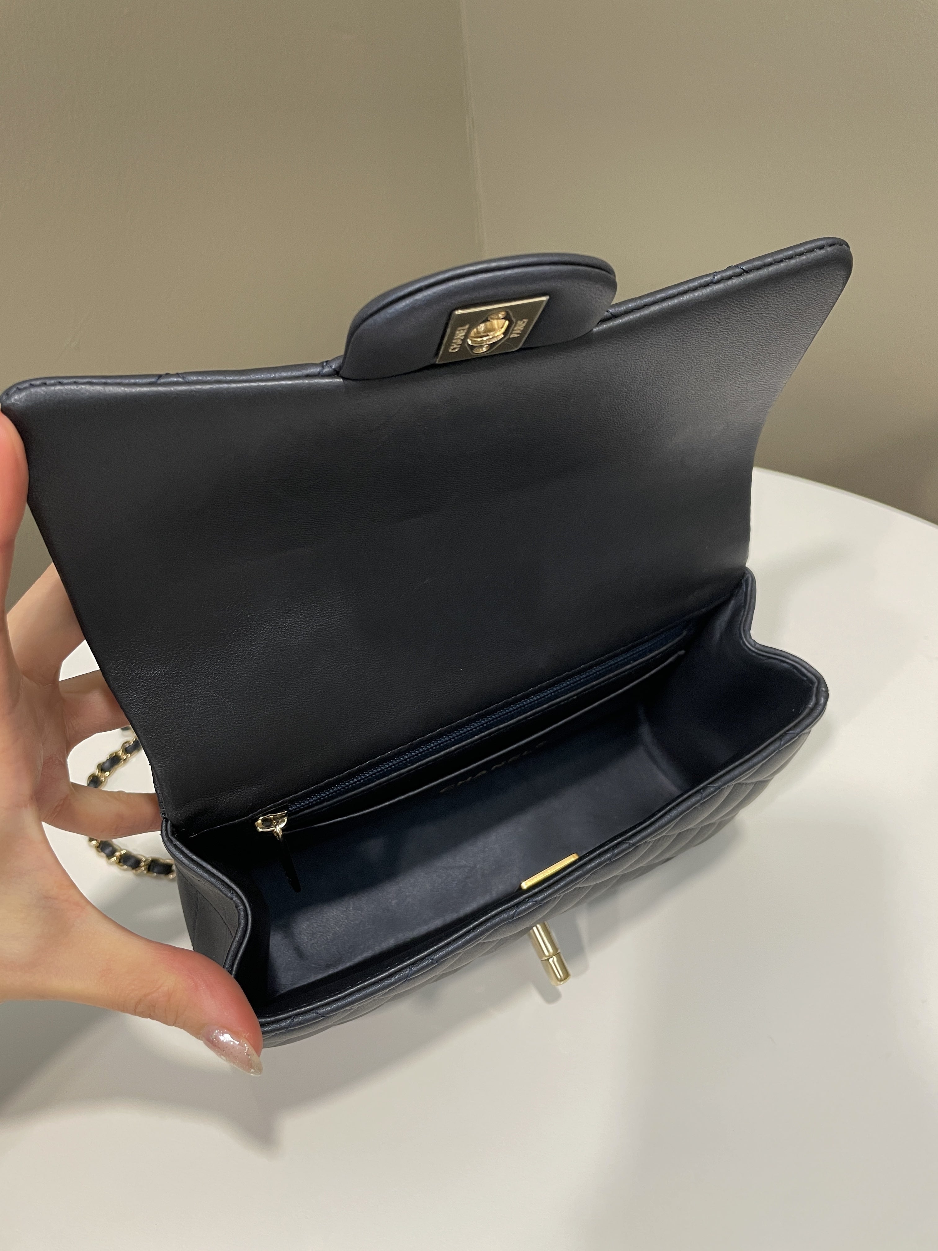 Chanel Quilted Top Handle Mini Rectangular Midnight Lambskin