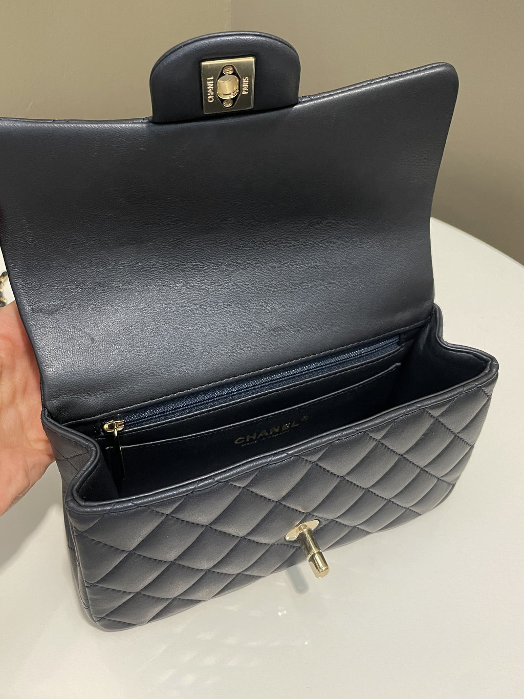 Chanel Quilted Top Handle Mini Rectangular Midnight Lambskin