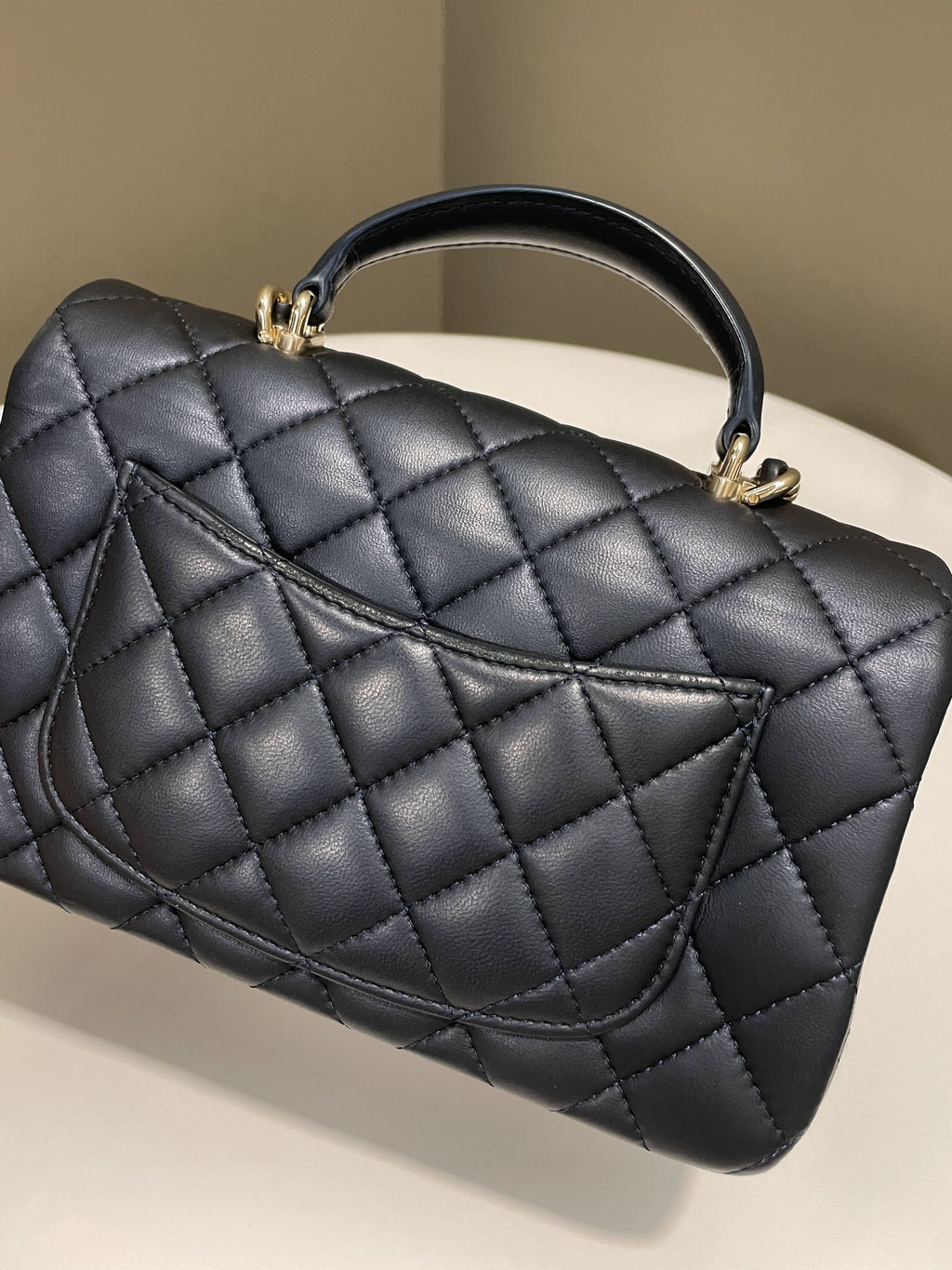 Chanel Quilted Top Handle Mini Rectangular Midnight Lambskin