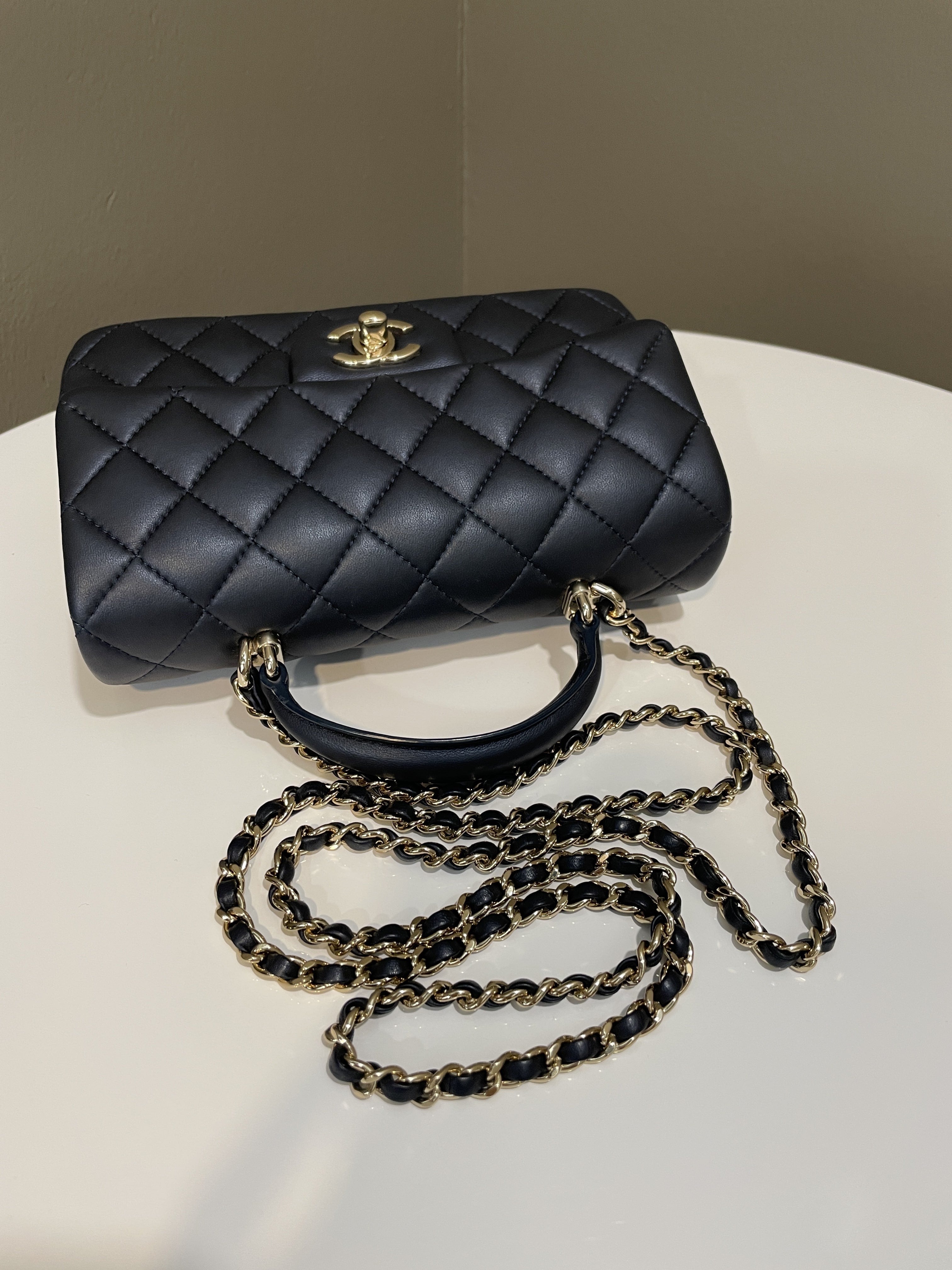 Chanel Quilted Top Handle Mini Rectangular Midnight Lambskin
