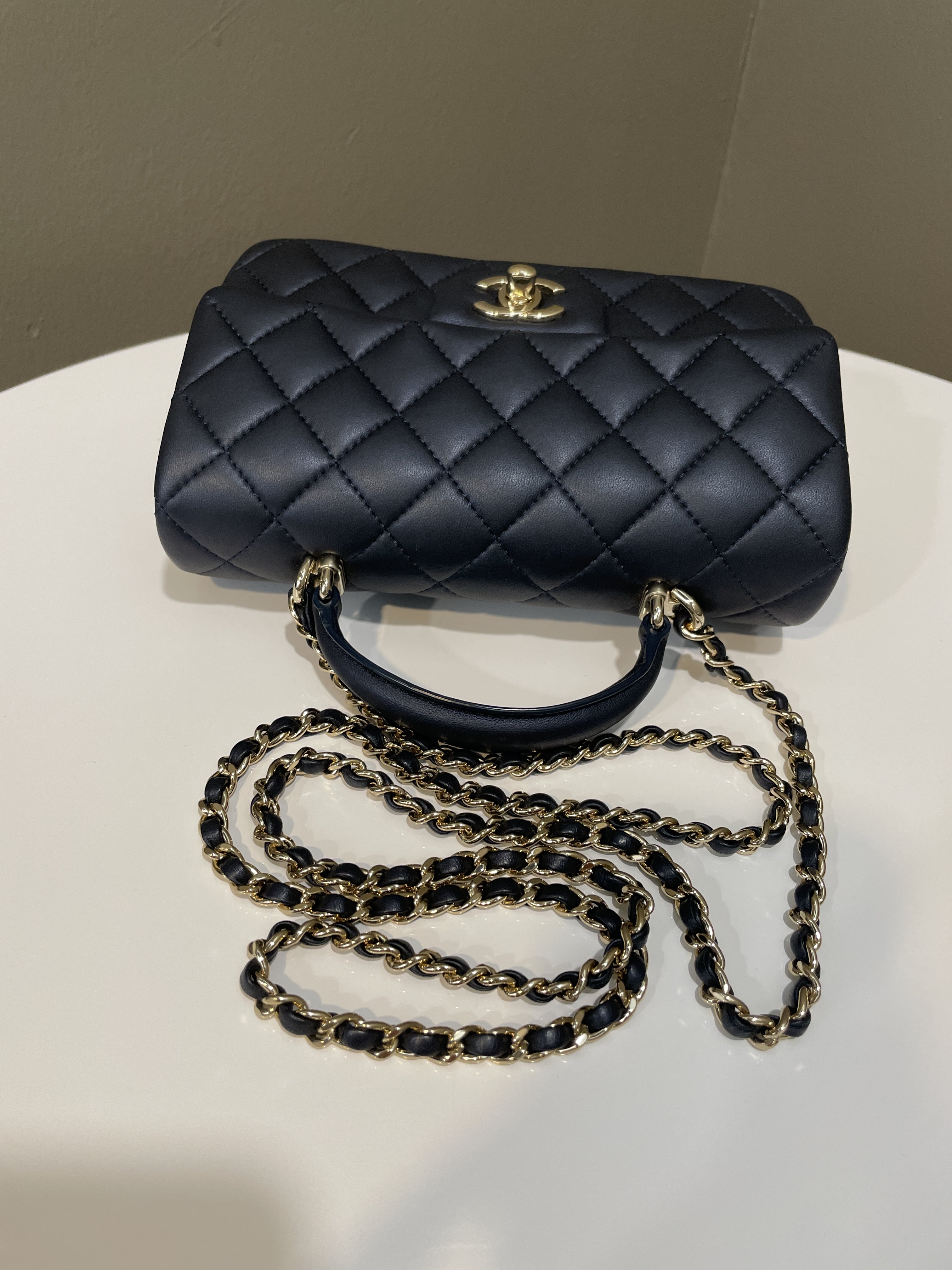 Chanel Quilted Top Handle Mini Rectangular Midnight Lambskin