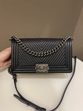 Chanel Herringbone Chevron Boy Old Medium Black Calfskin