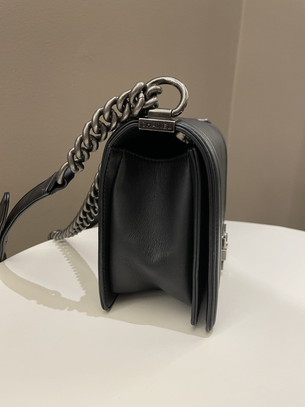 Chanel Herringbone Chevron Boy Old Medium Black Calfskin