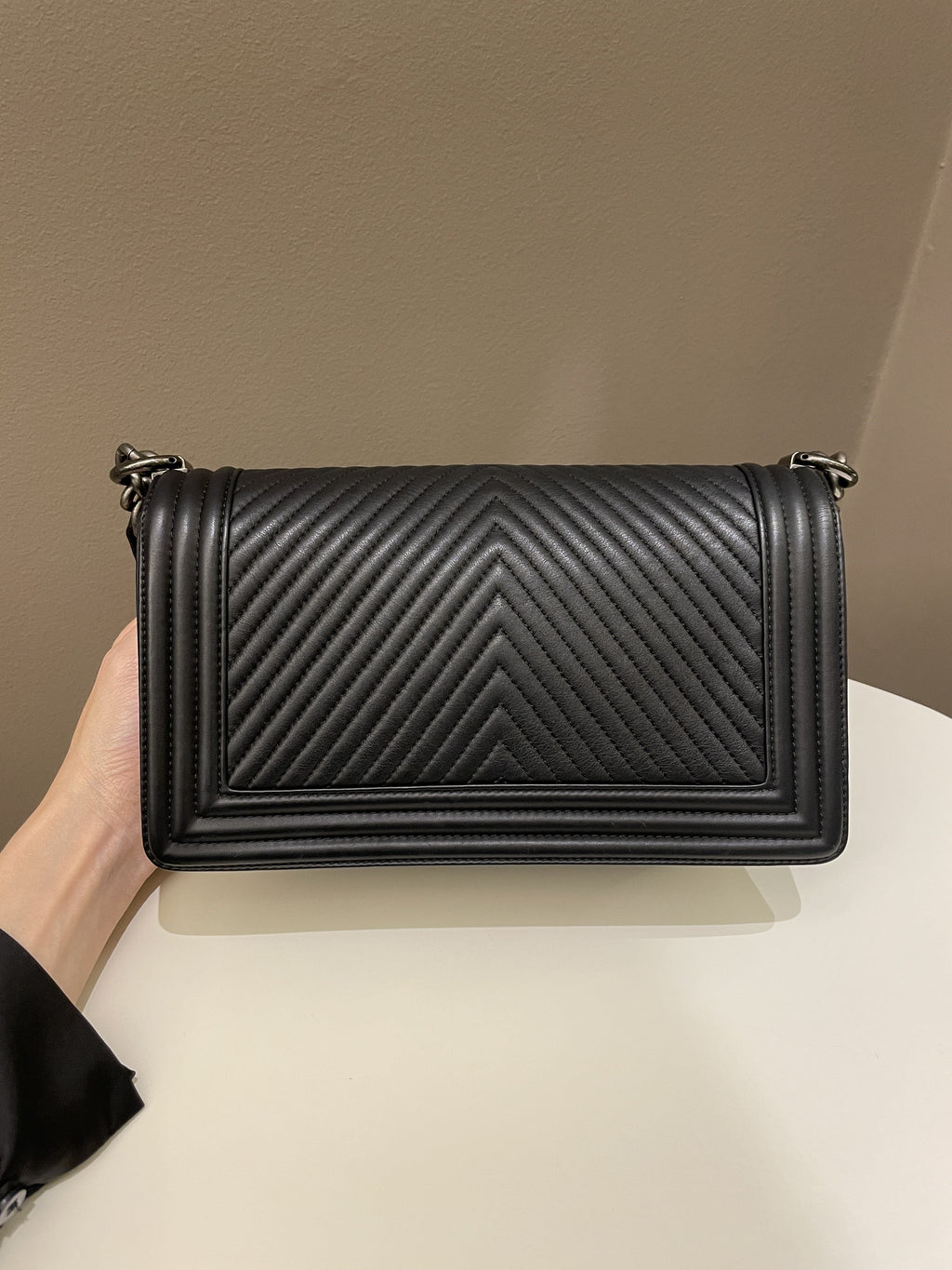 Chanel Herringbone Chevron Boy Old Medium Black Calfskin