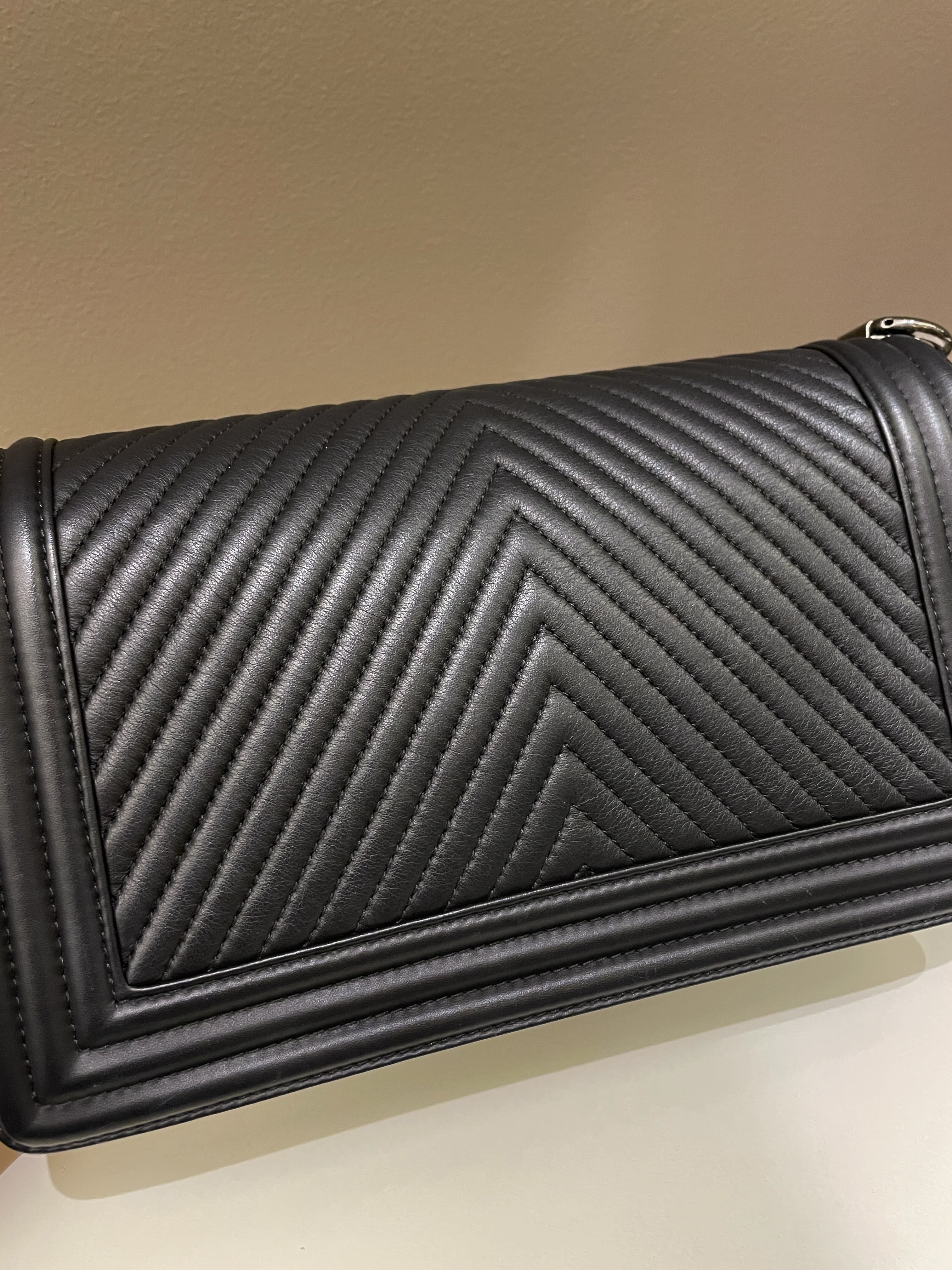 Chanel Herringbone Chevron Boy Old Medium Black Calfskin