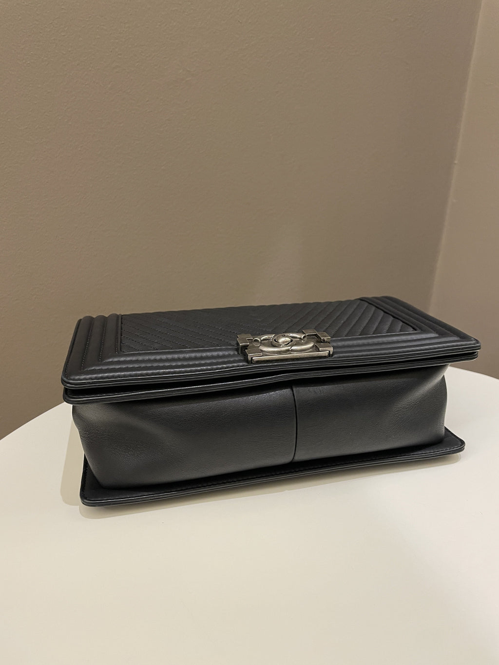 Chanel Herringbone Chevron Boy Old Medium Black Calfskin