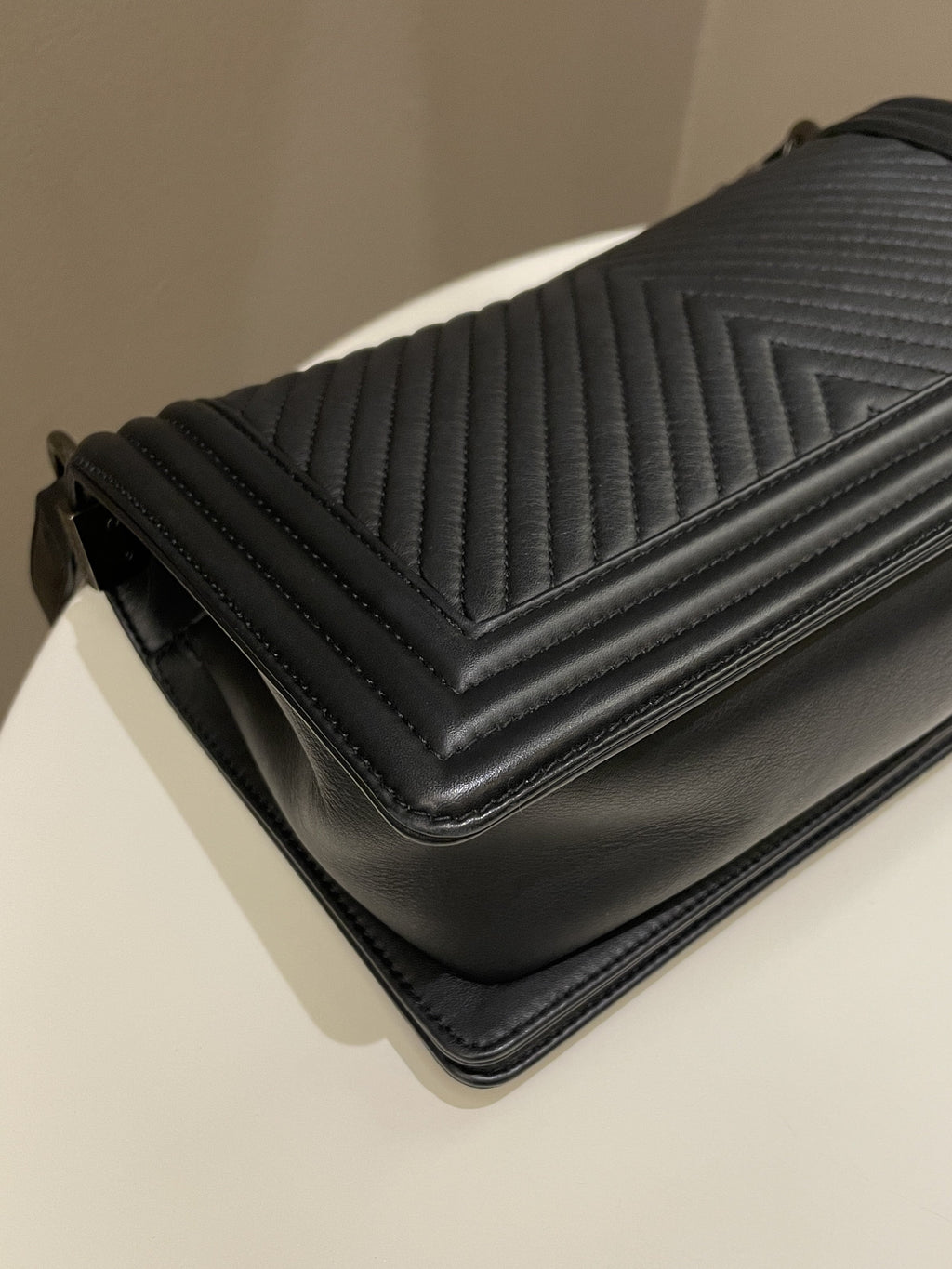 Chanel Herringbone Chevron Boy Old Medium Black Calfskin