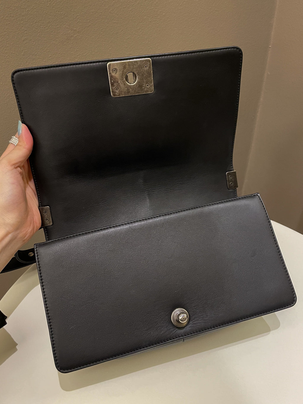 Chanel Herringbone Chevron Boy Old Medium Black Calfskin