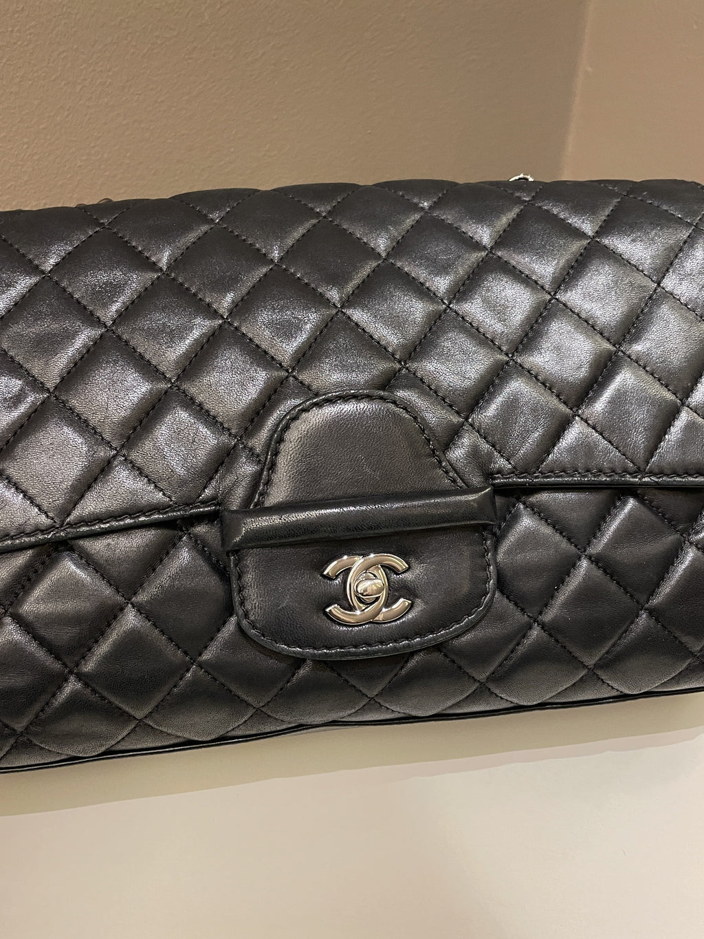 Chanel Quilted Jumbo Coco Loop Flap  Black Lambskin