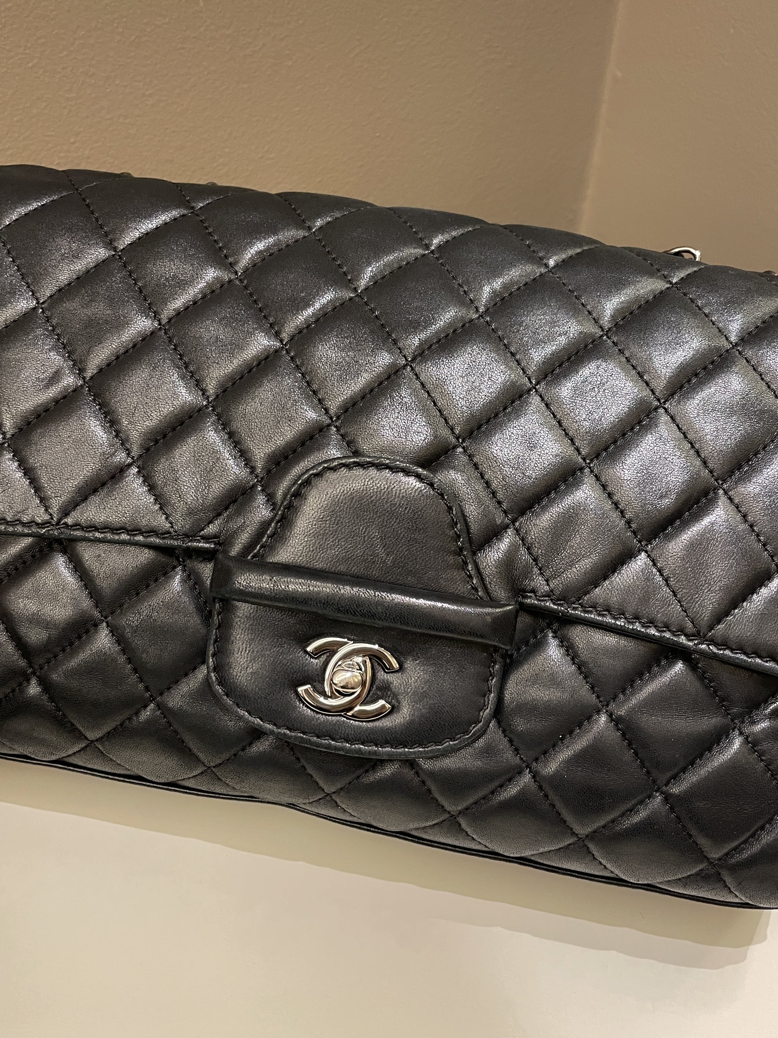 Chanel Quilted Jumbo Coco Loop Flap  Black Lambskin