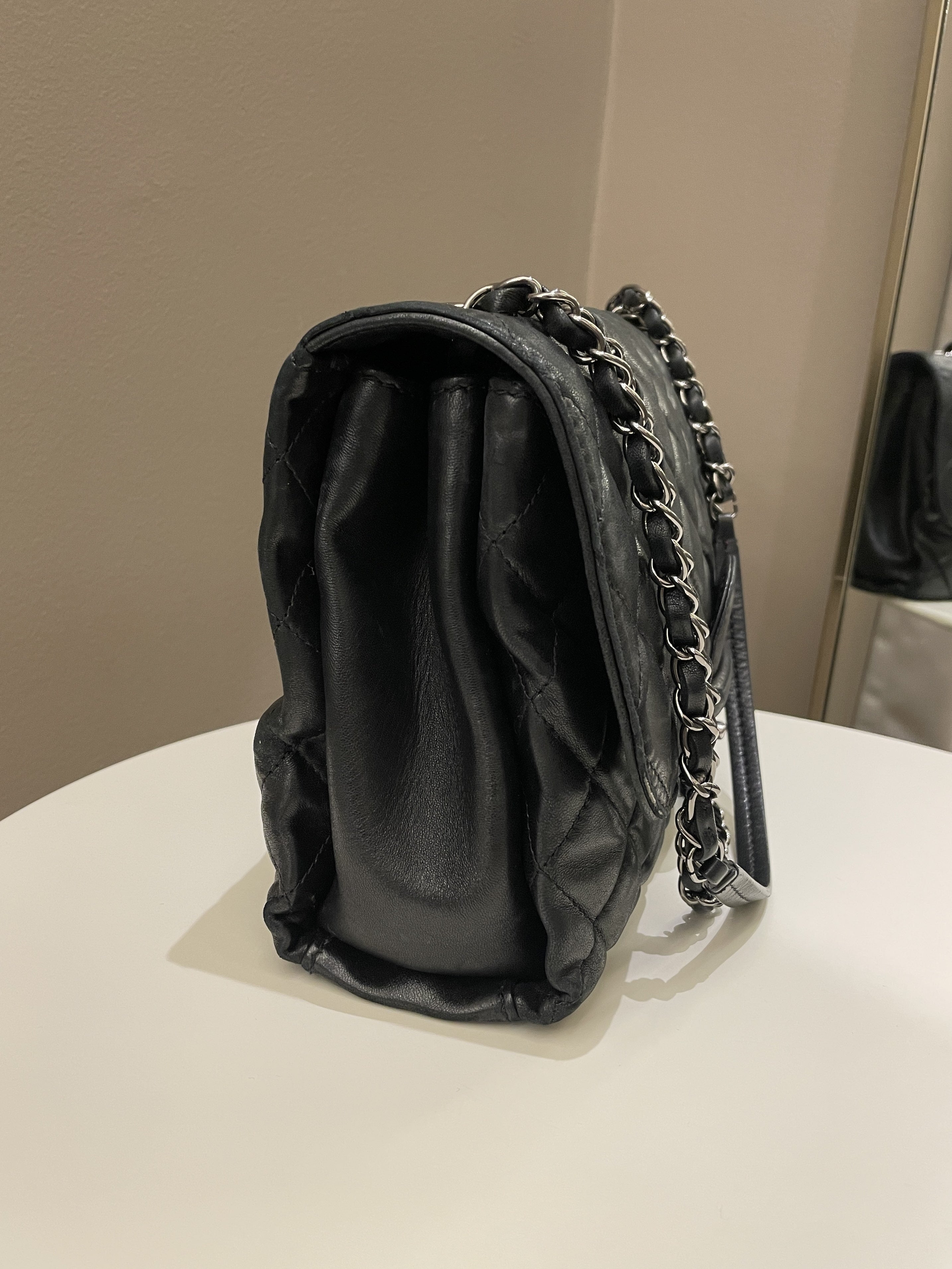 Chanel Quilted Jumbo Coco Loop Flap  Black Lambskin