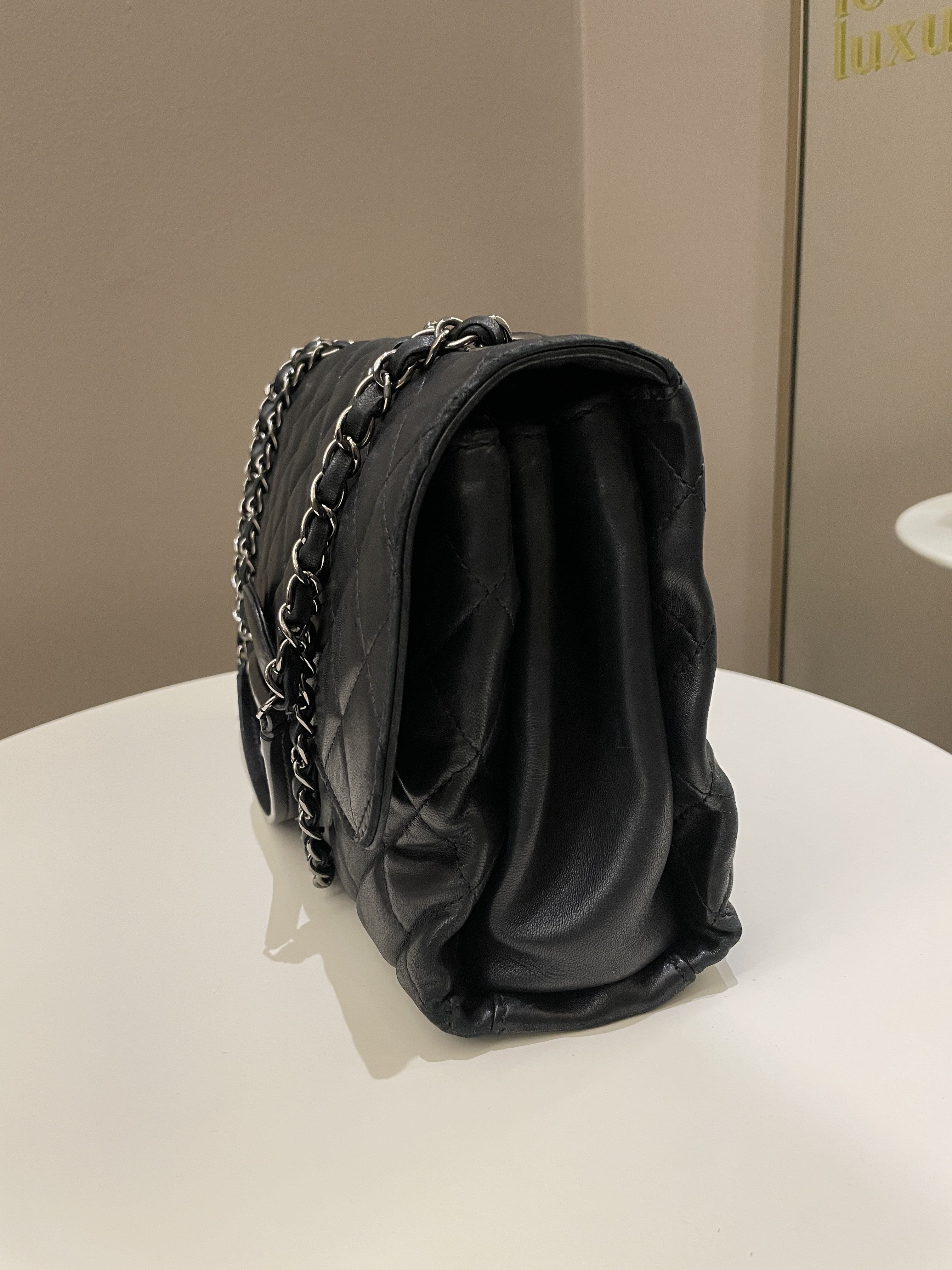 Chanel Quilted Jumbo Coco Loop Flap  Black Lambskin