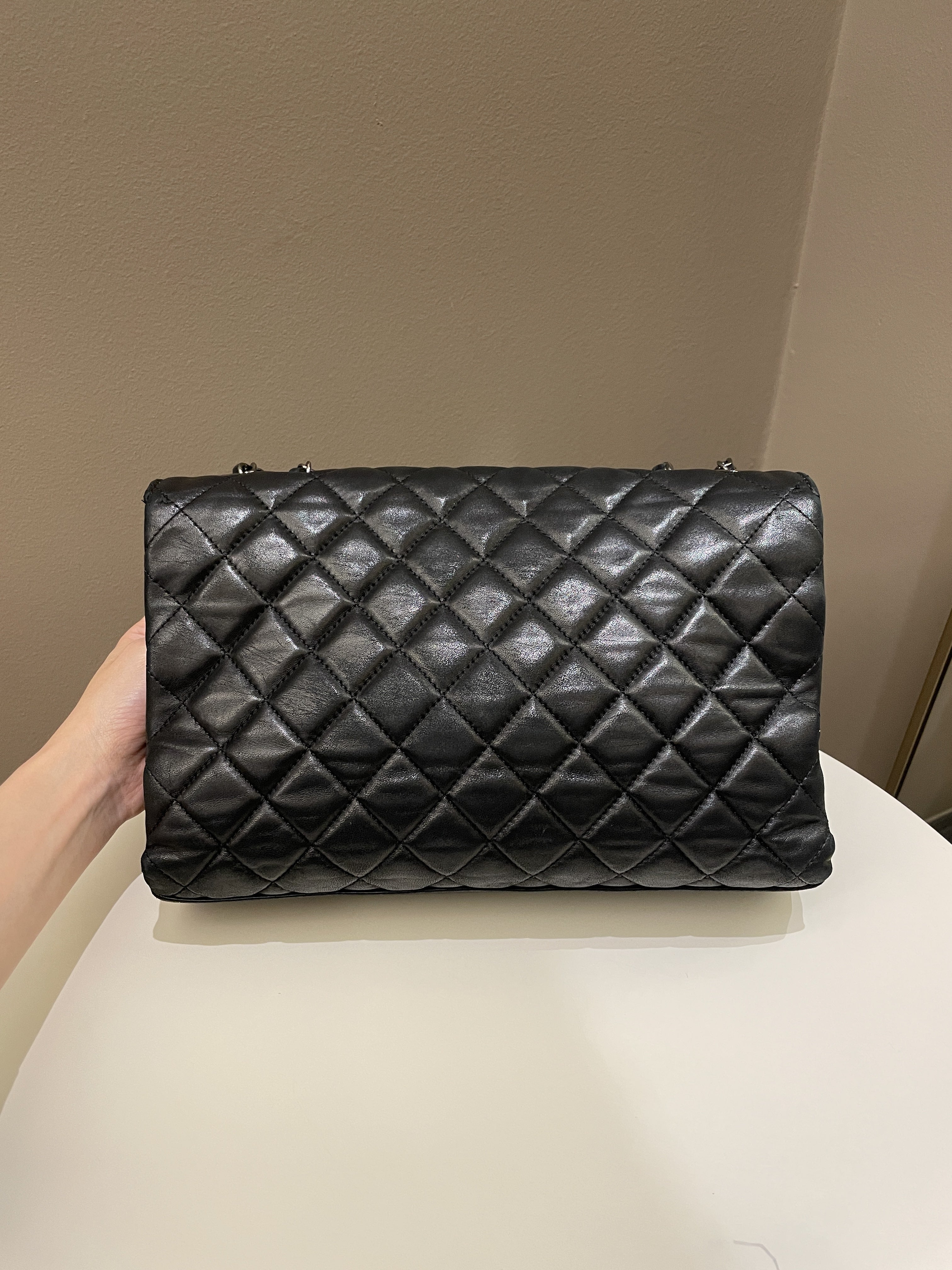 Chanel Quilted Jumbo Coco Loop Flap  Black Lambskin