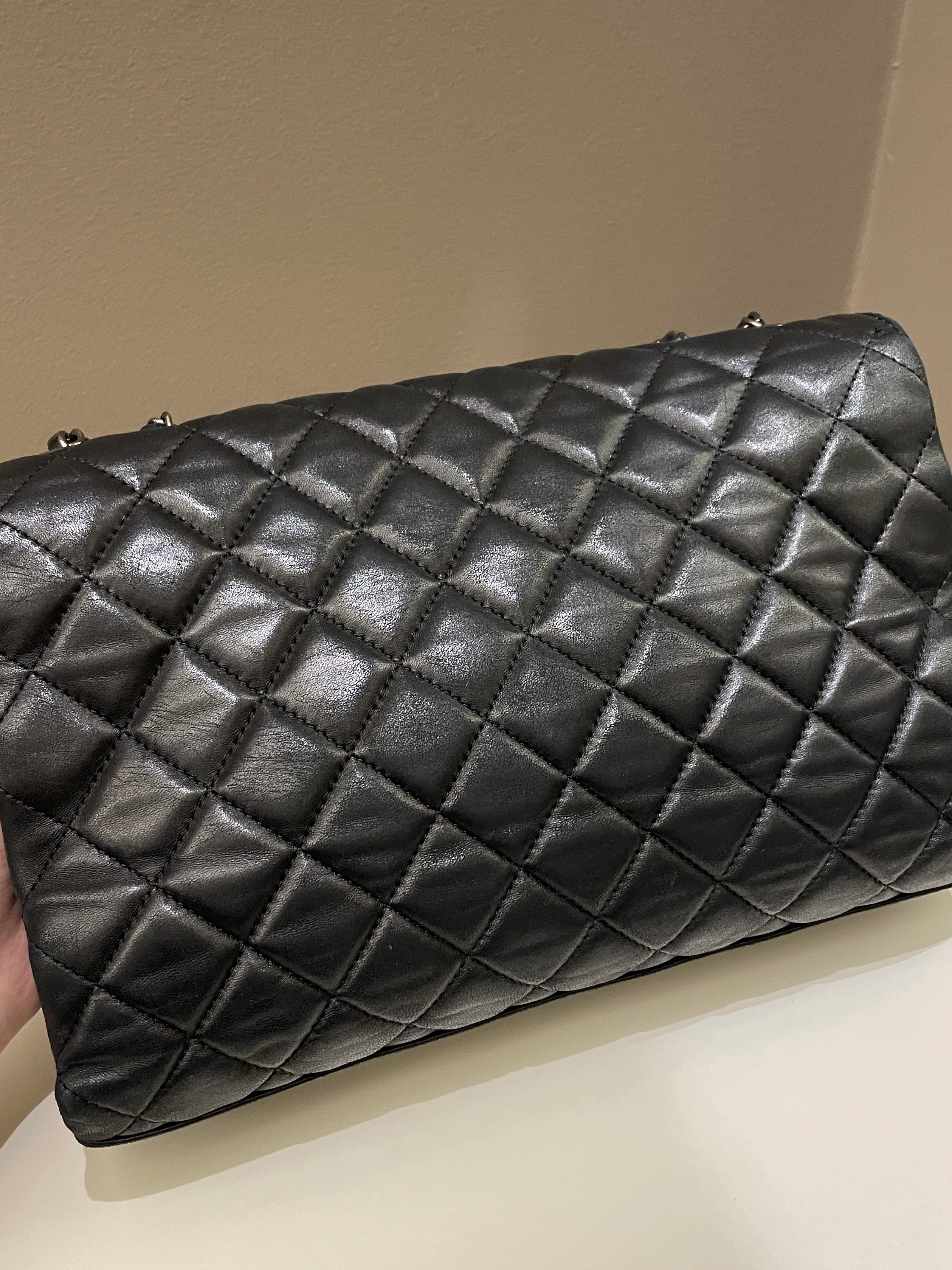 Chanel Quilted Jumbo Coco Loop Flap  Black Lambskin