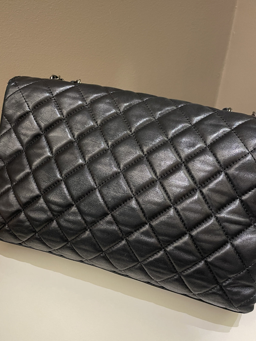 Chanel Quilted Jumbo Coco Loop Flap  Black Lambskin