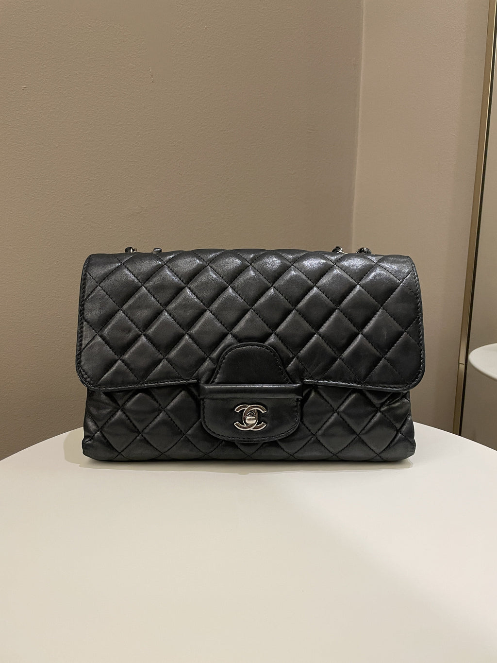 Chanel Quilted Jumbo Coco Loop Flap  Black Lambskin