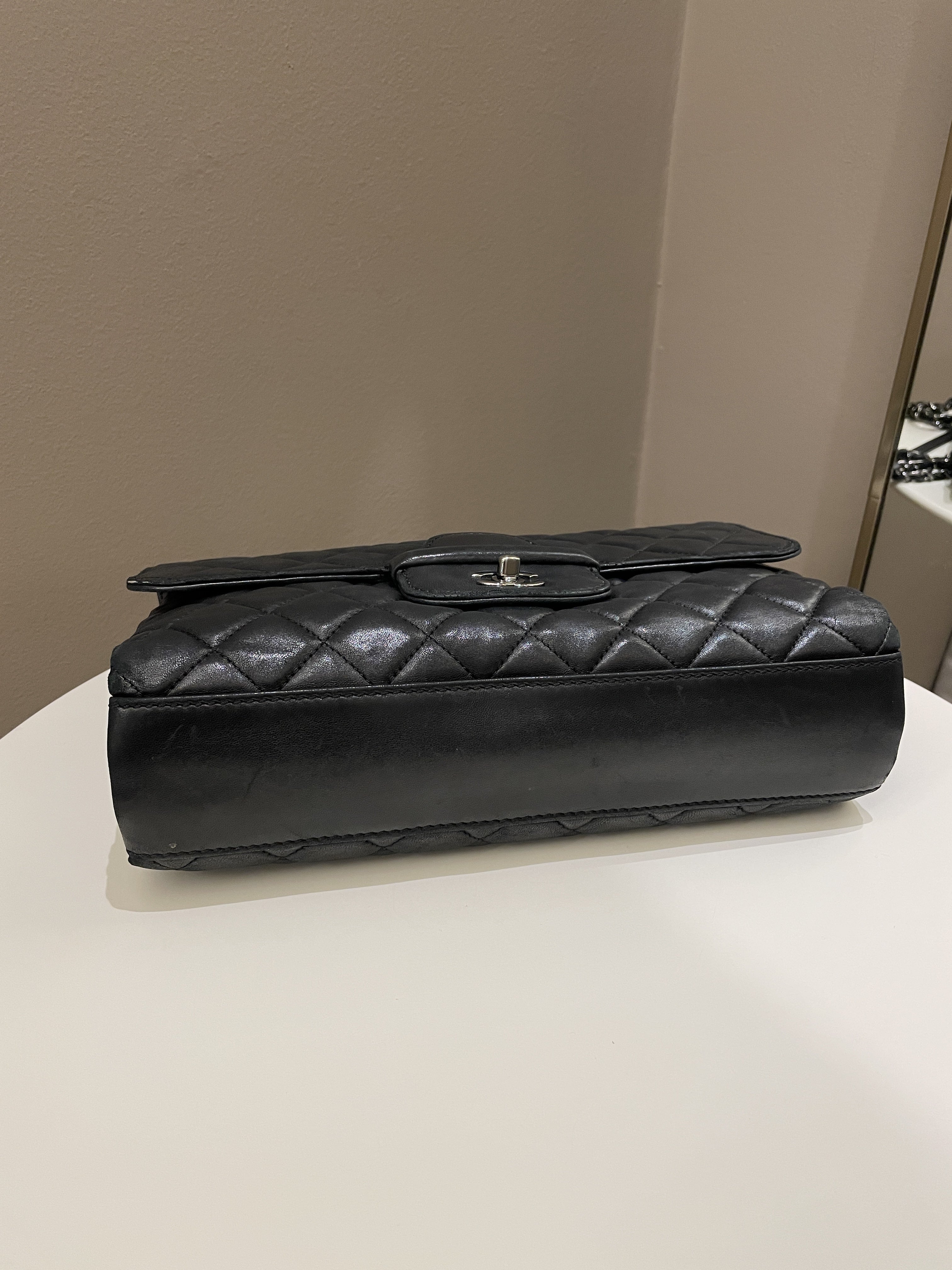 Chanel Quilted Jumbo Coco Loop Flap  Black Lambskin