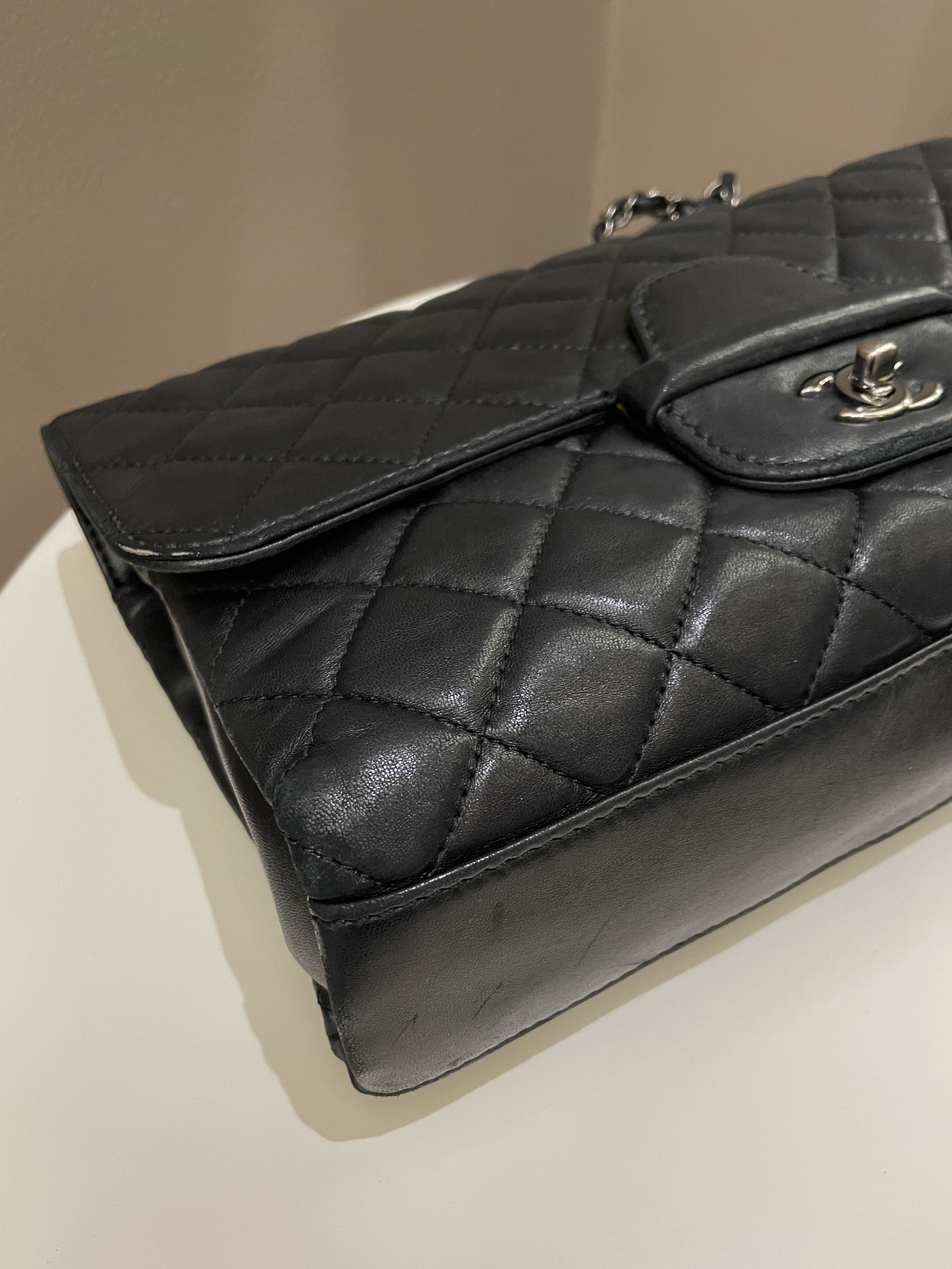 Chanel Quilted Jumbo Coco Loop Flap  Black Lambskin