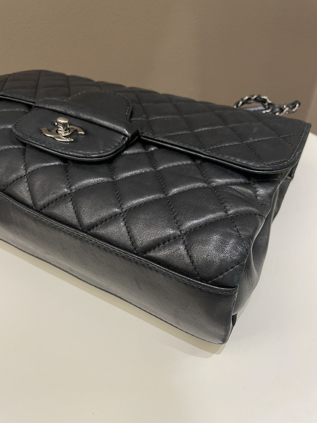 Chanel Quilted Jumbo Coco Loop Flap  Black Lambskin