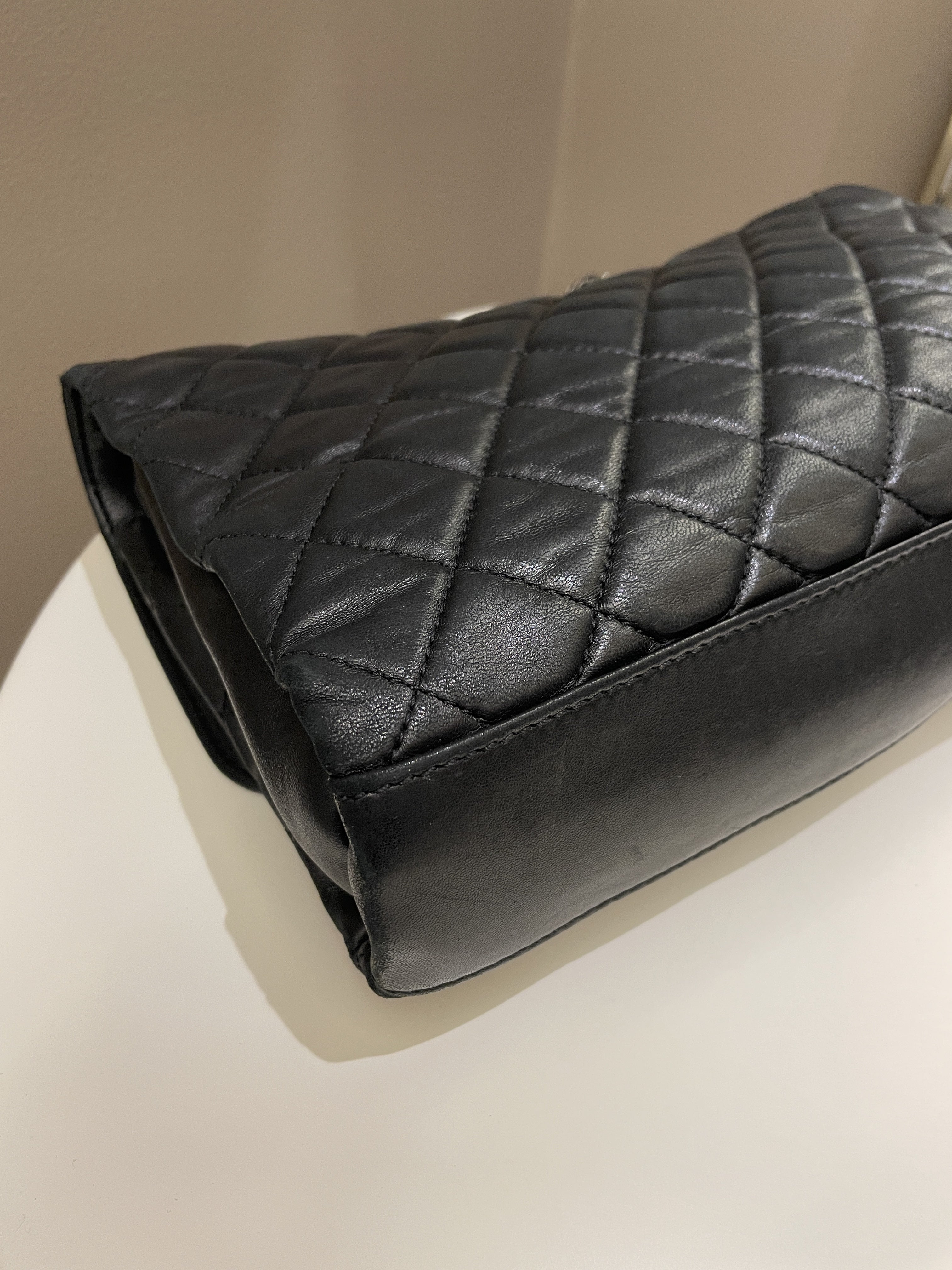 Chanel Quilted Jumbo Coco Loop Flap  Black Lambskin