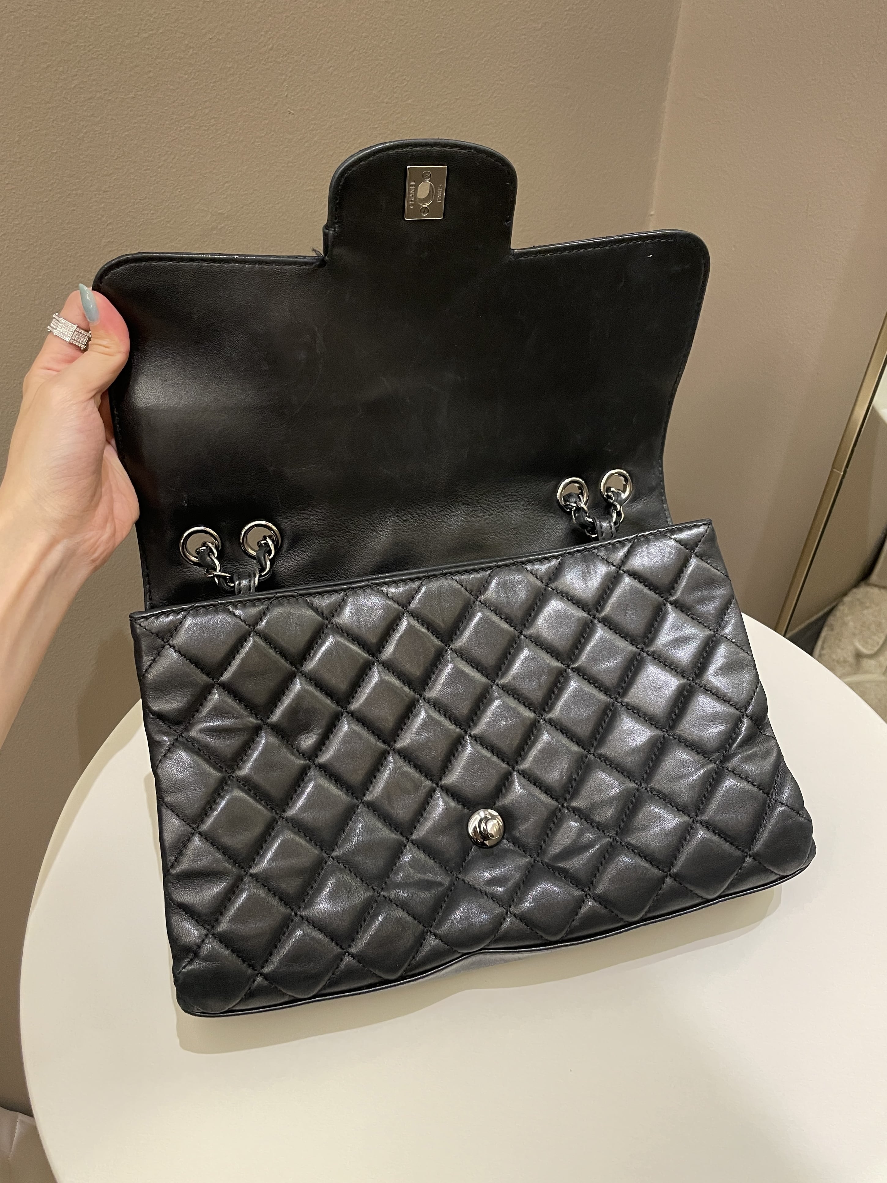 Chanel Quilted Jumbo Coco Loop Flap  Black Lambskin