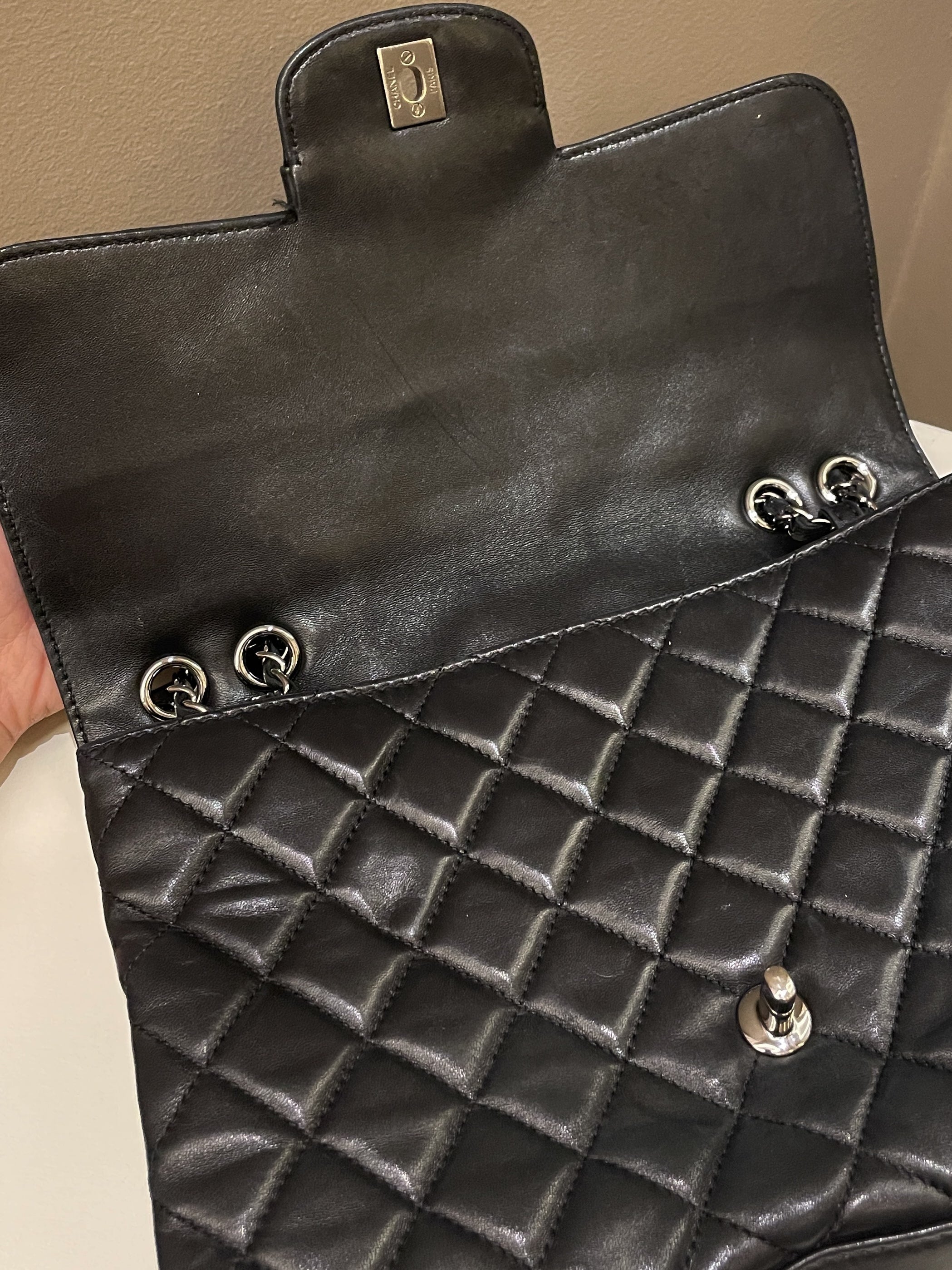 Chanel Quilted Jumbo Coco Loop Flap  Black Lambskin