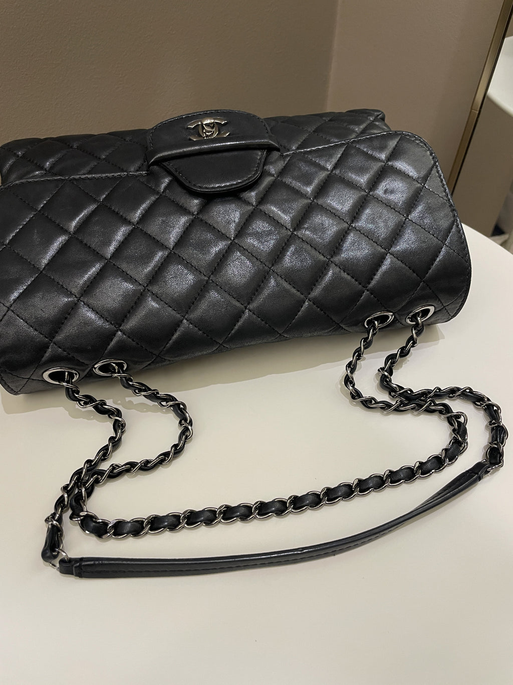 Chanel Quilted Jumbo Coco Loop Flap  Black Lambskin