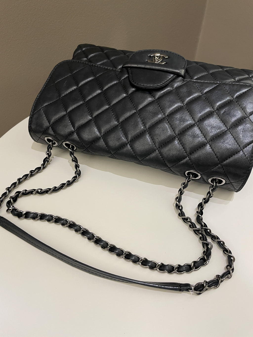 Chanel Quilted Jumbo Coco Loop Flap  Black Lambskin