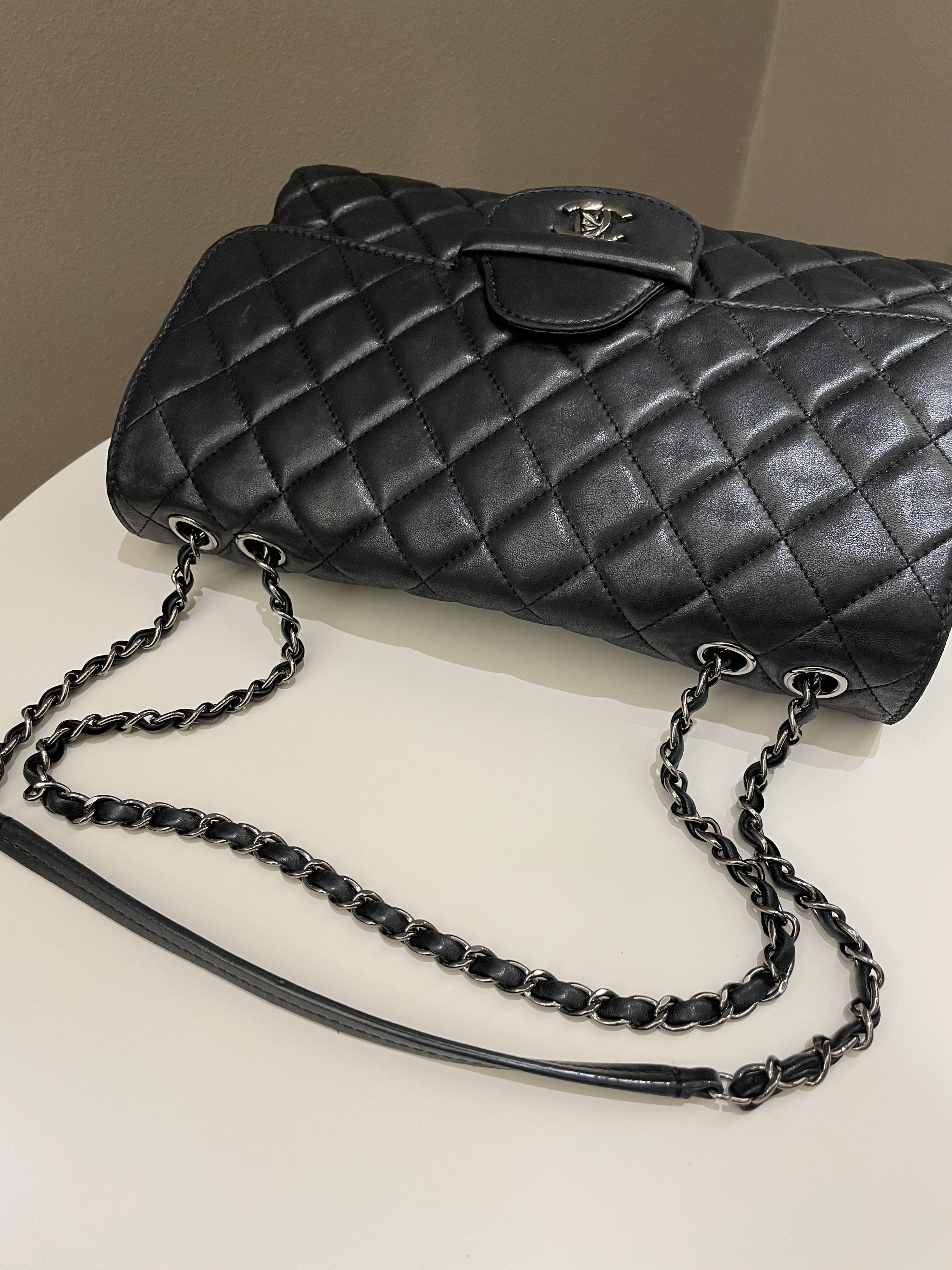 Chanel Quilted Jumbo Coco Loop Flap  Black Lambskin